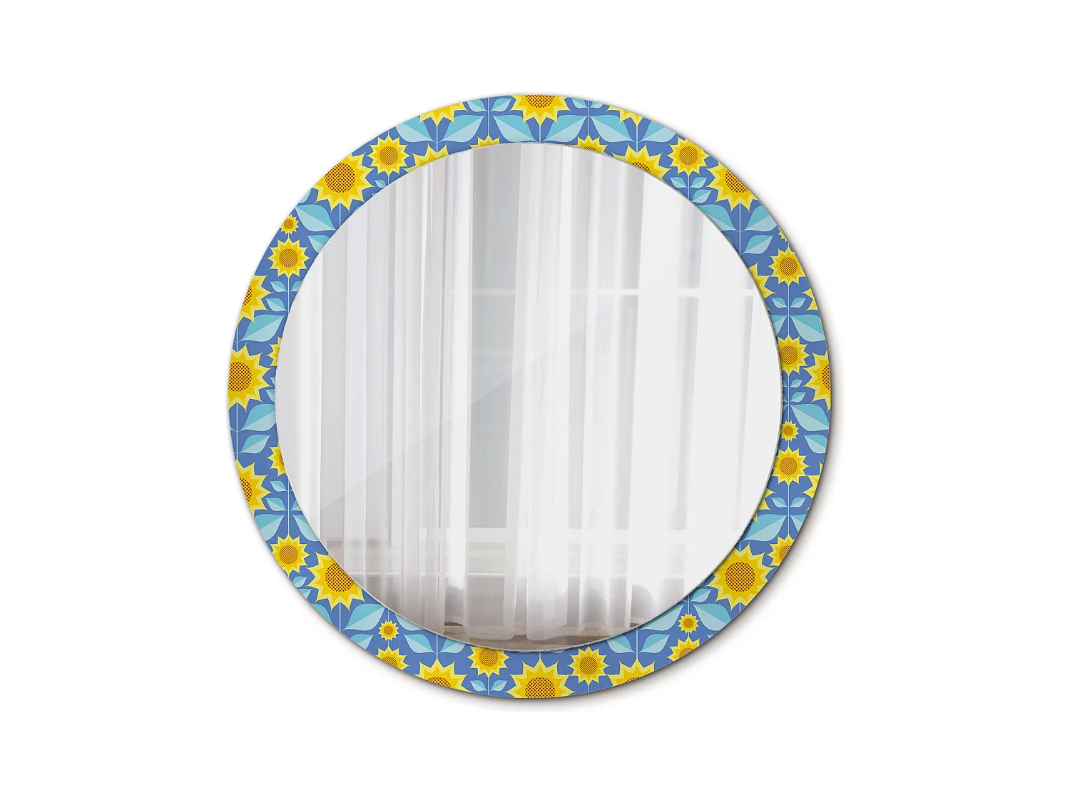 Specchio rotondo decorativo - Girasoli geometrici - 90 cm