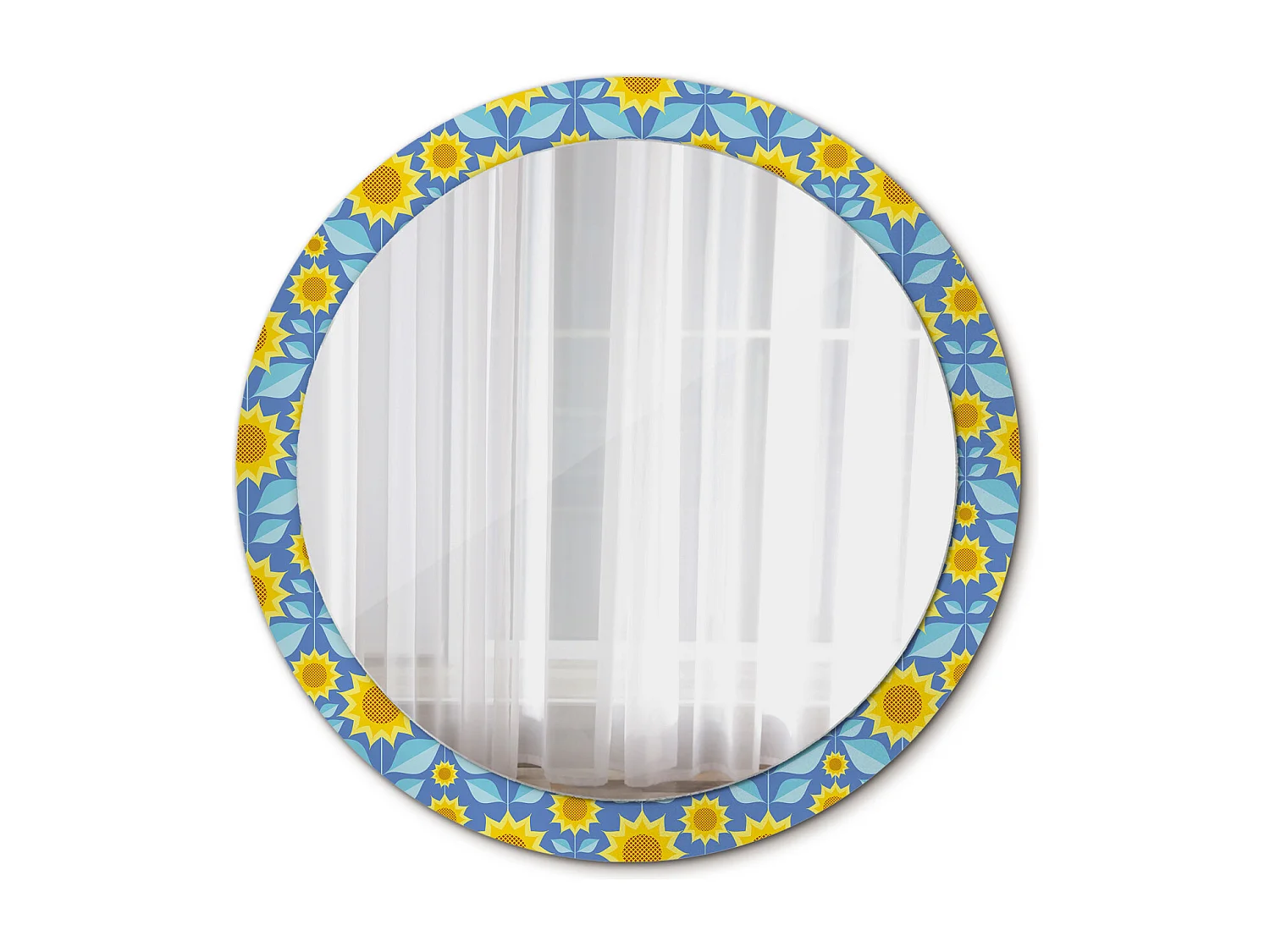 Miroir rond décoratif - Tournesols géométriques - 90 cm