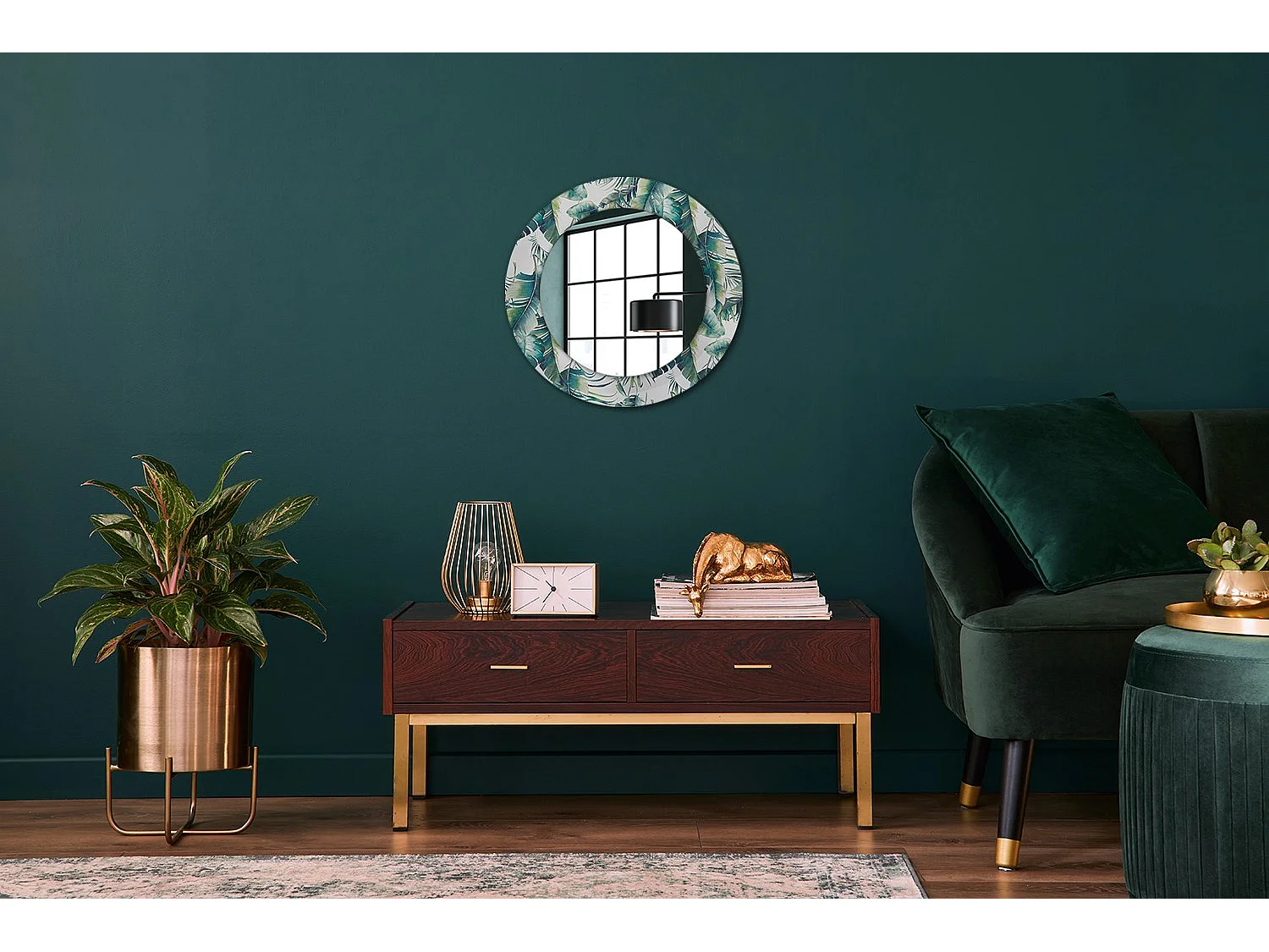 Miroir rond décoratif - Feuilles - 50 cm