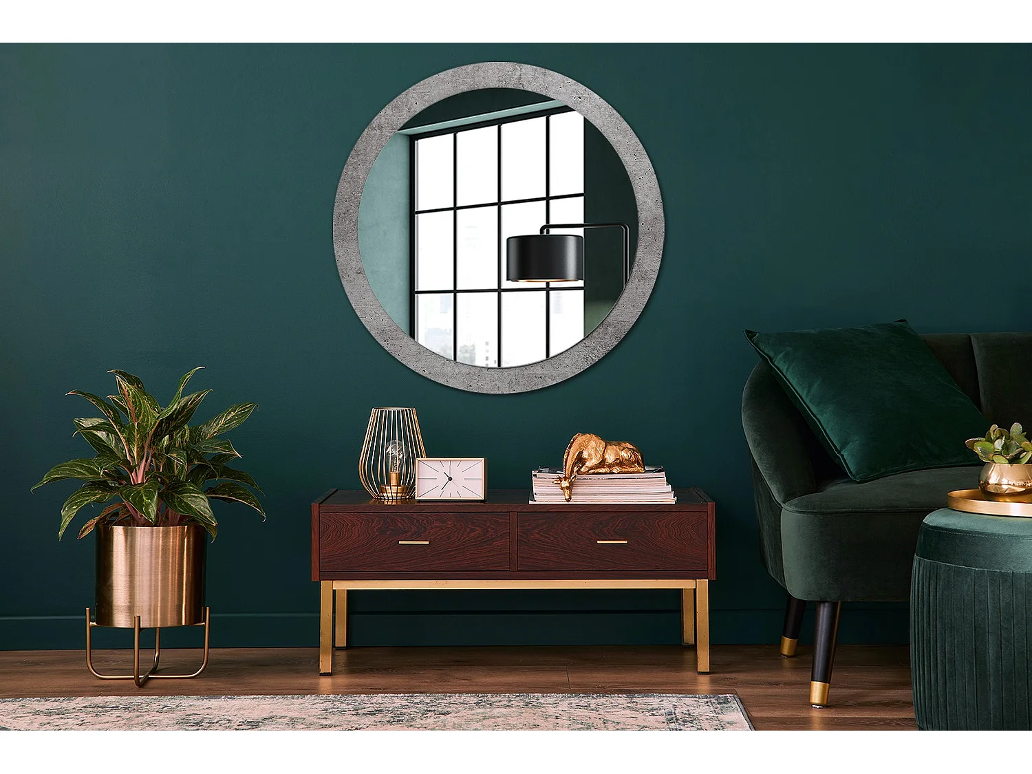 Miroir rond décoratif - Béton gris - 90 cm