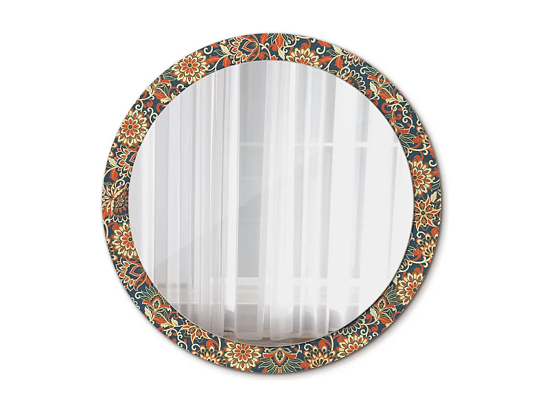 Miroir rond décoratif - Fleurs rétro - 90 cm