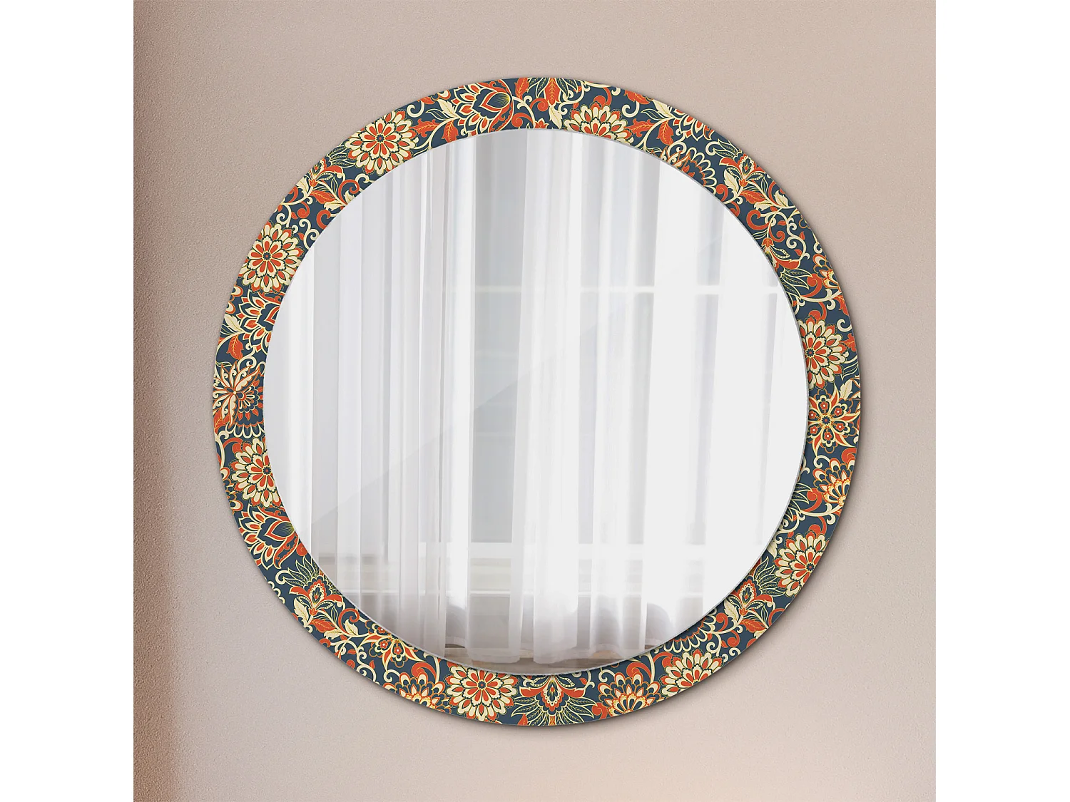 Miroir rond décoratif - Fleurs rétro - 90 cm