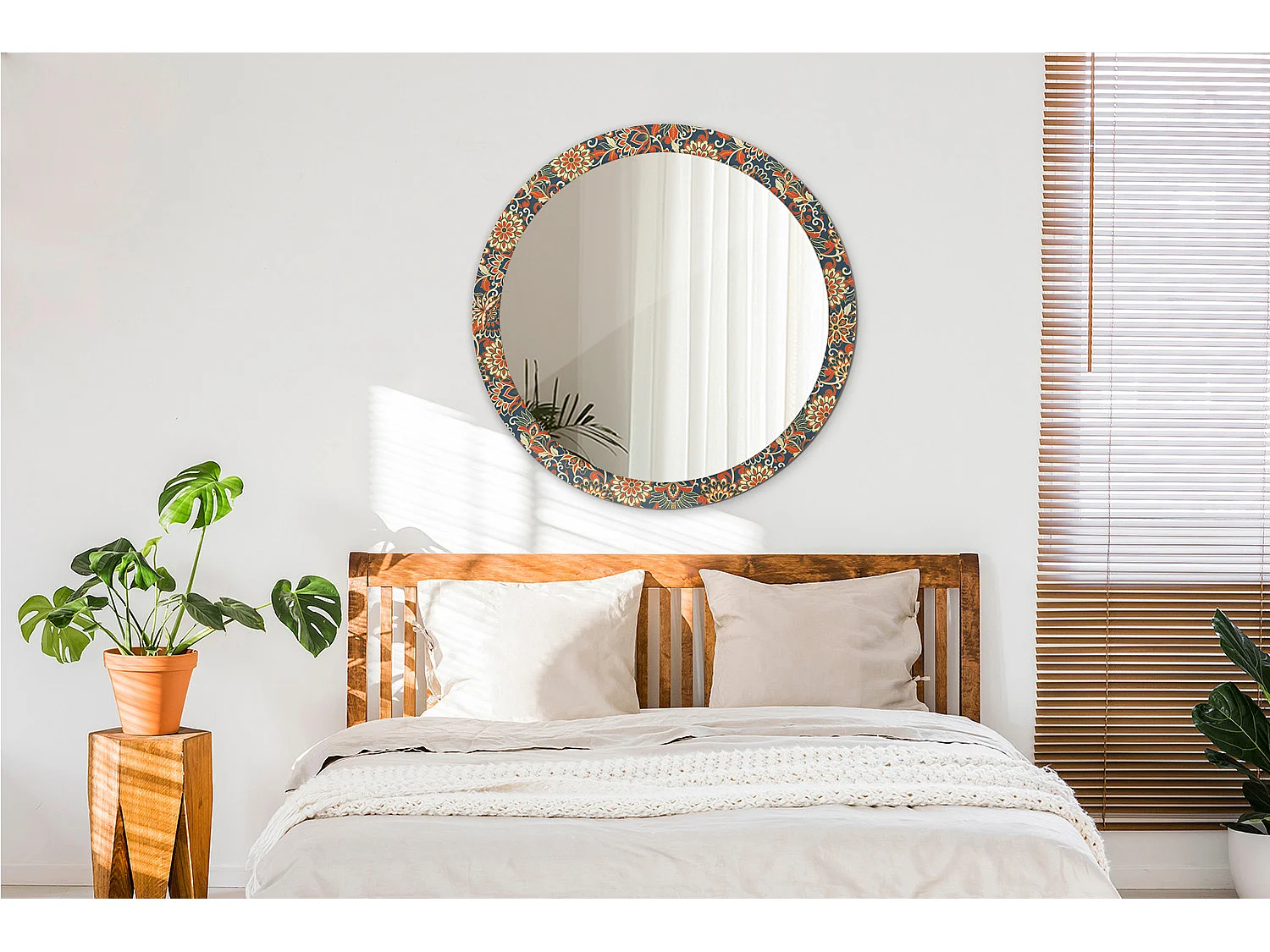 Miroir rond décoratif - Fleurs rétro - 90 cm