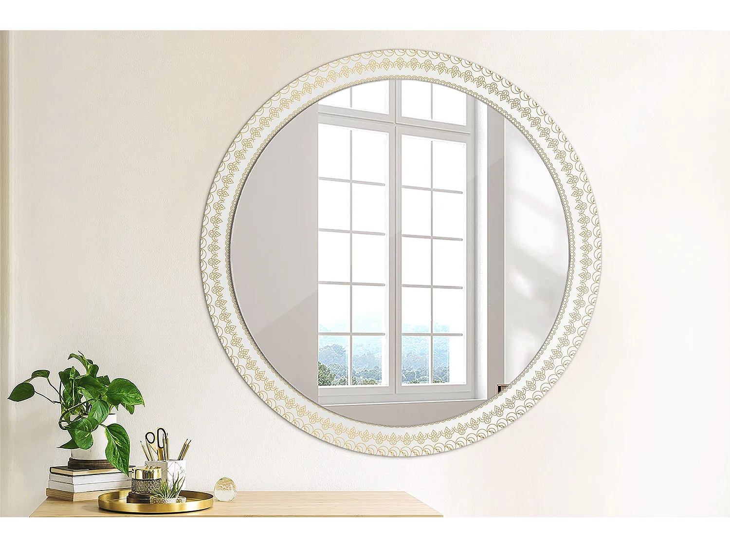 Dekorativer runder Spiegel - Indisches Mandala - 90 cm