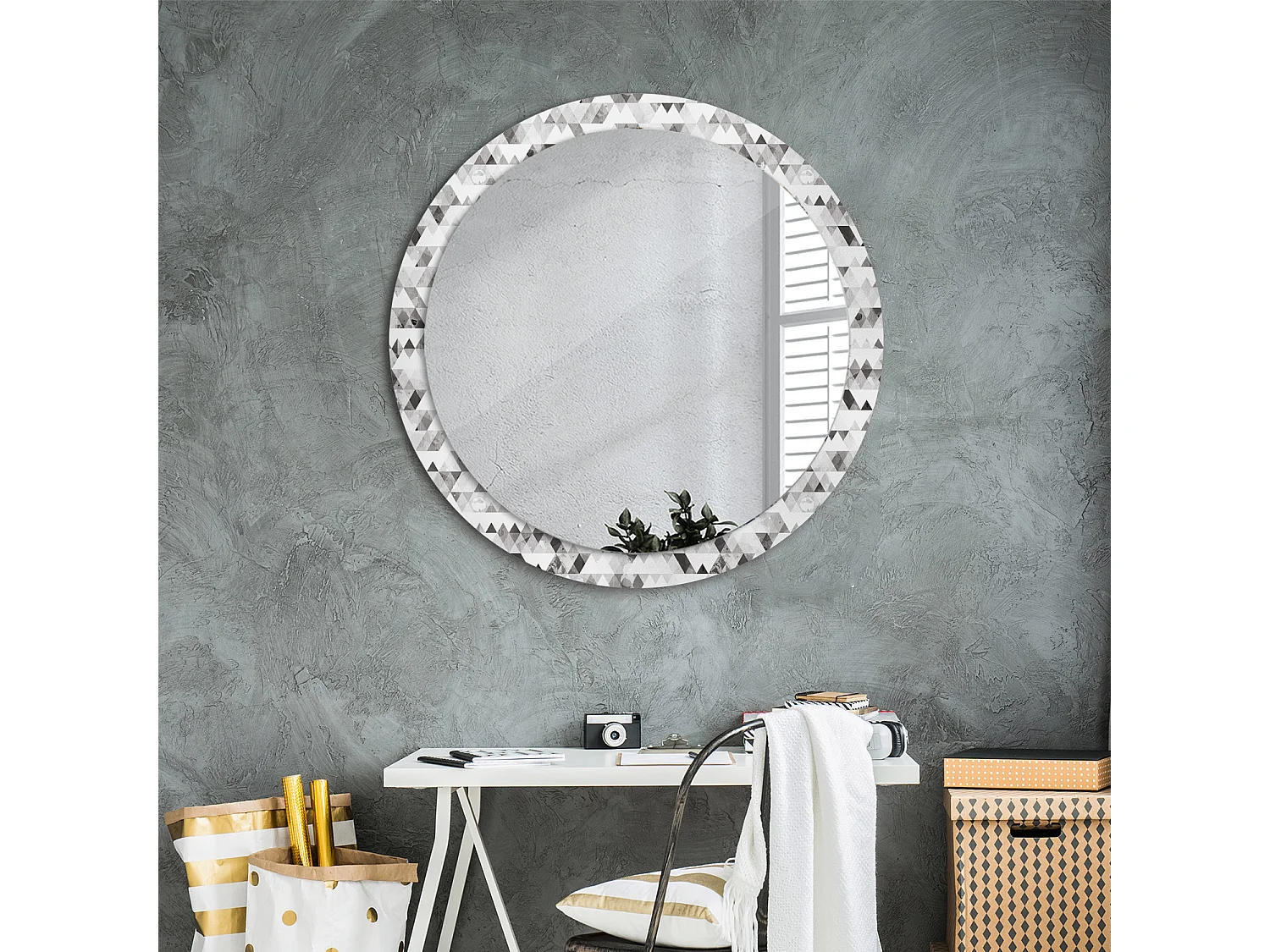 Miroir rond décoratif - Triangles - 90 cm