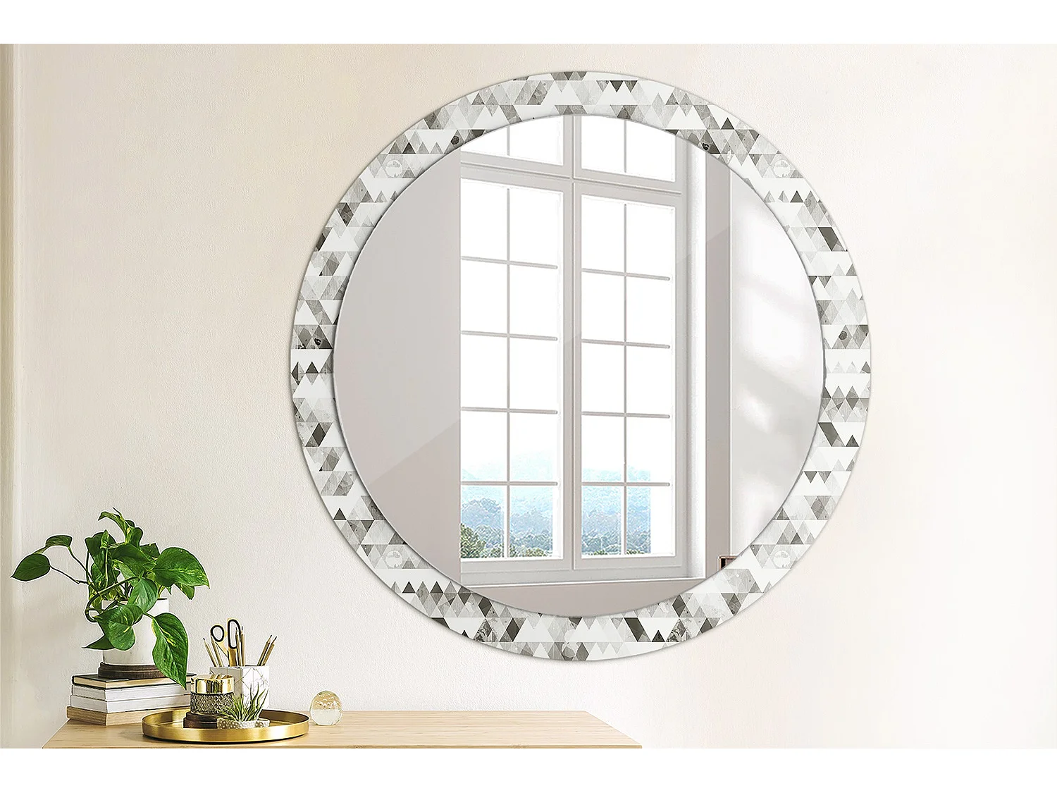 Miroir rond décoratif - Triangles - 90 cm