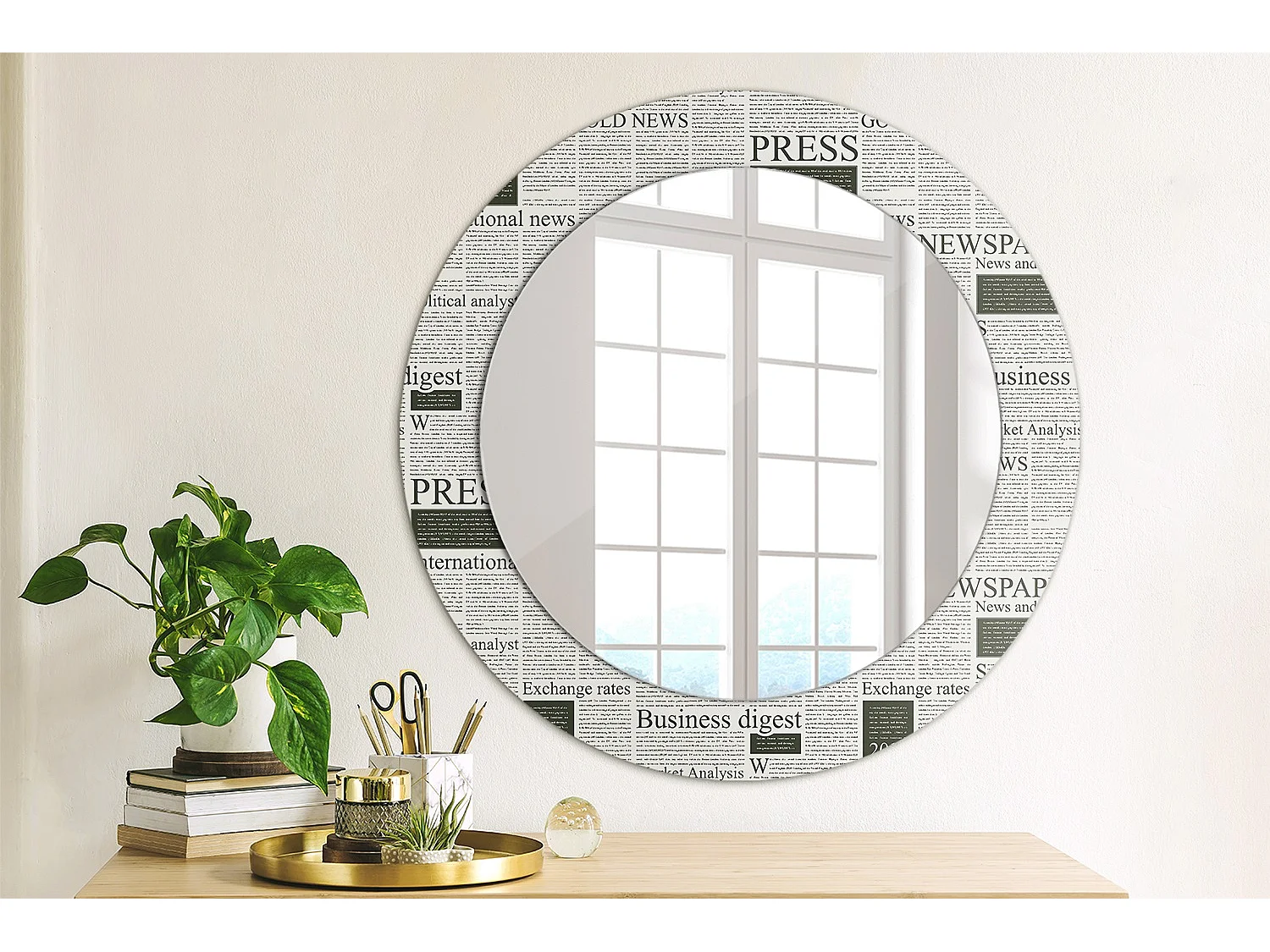 Runder dekorativer Spiegel - Zeitungen - 60 cm