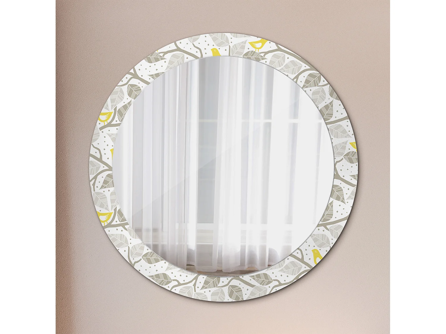 Ronde decoratieve spiegel - Gele vogels op de takken - 80 cm