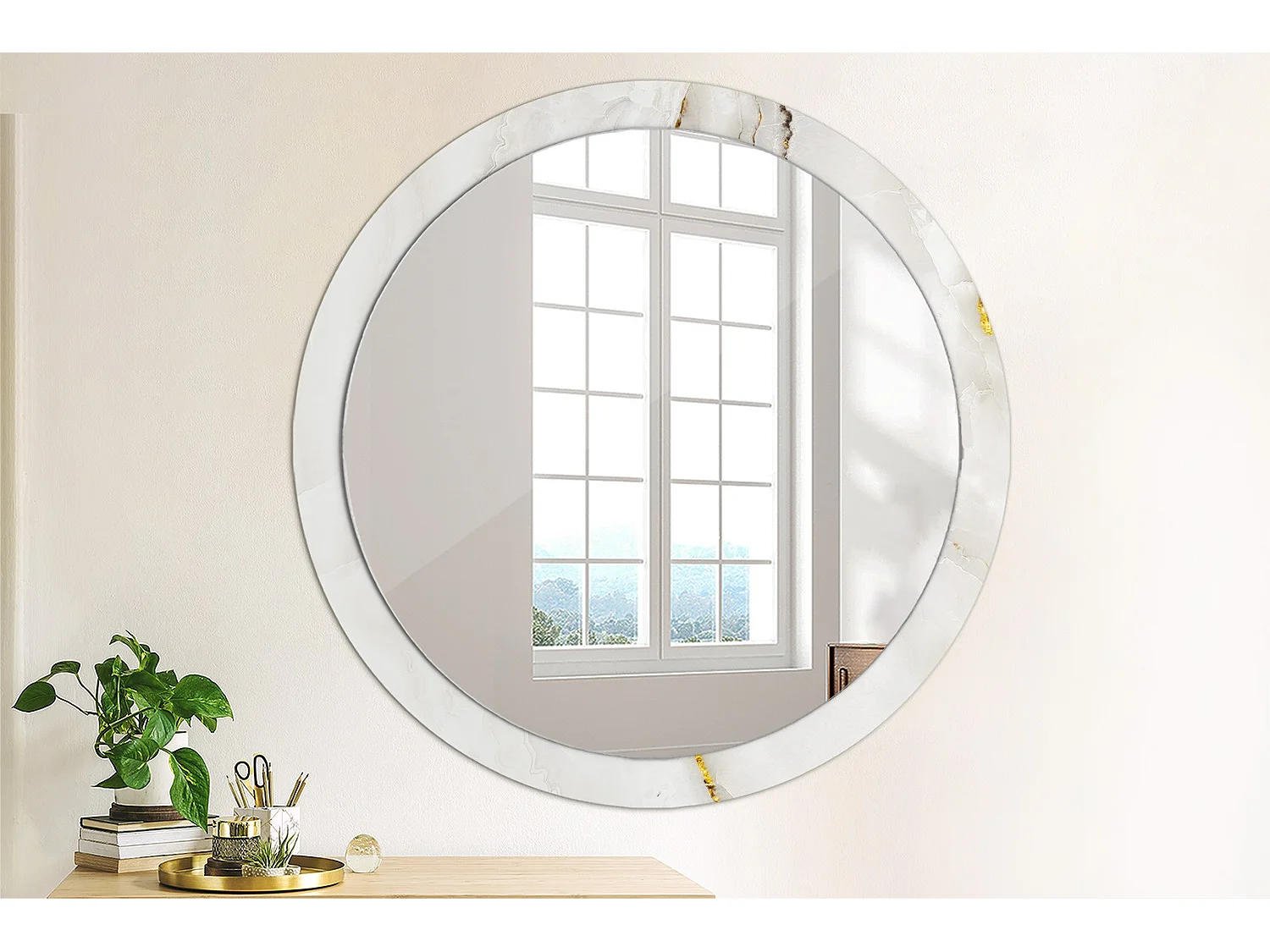 Miroir rond décoratif - Marbre brillant - 100 cm