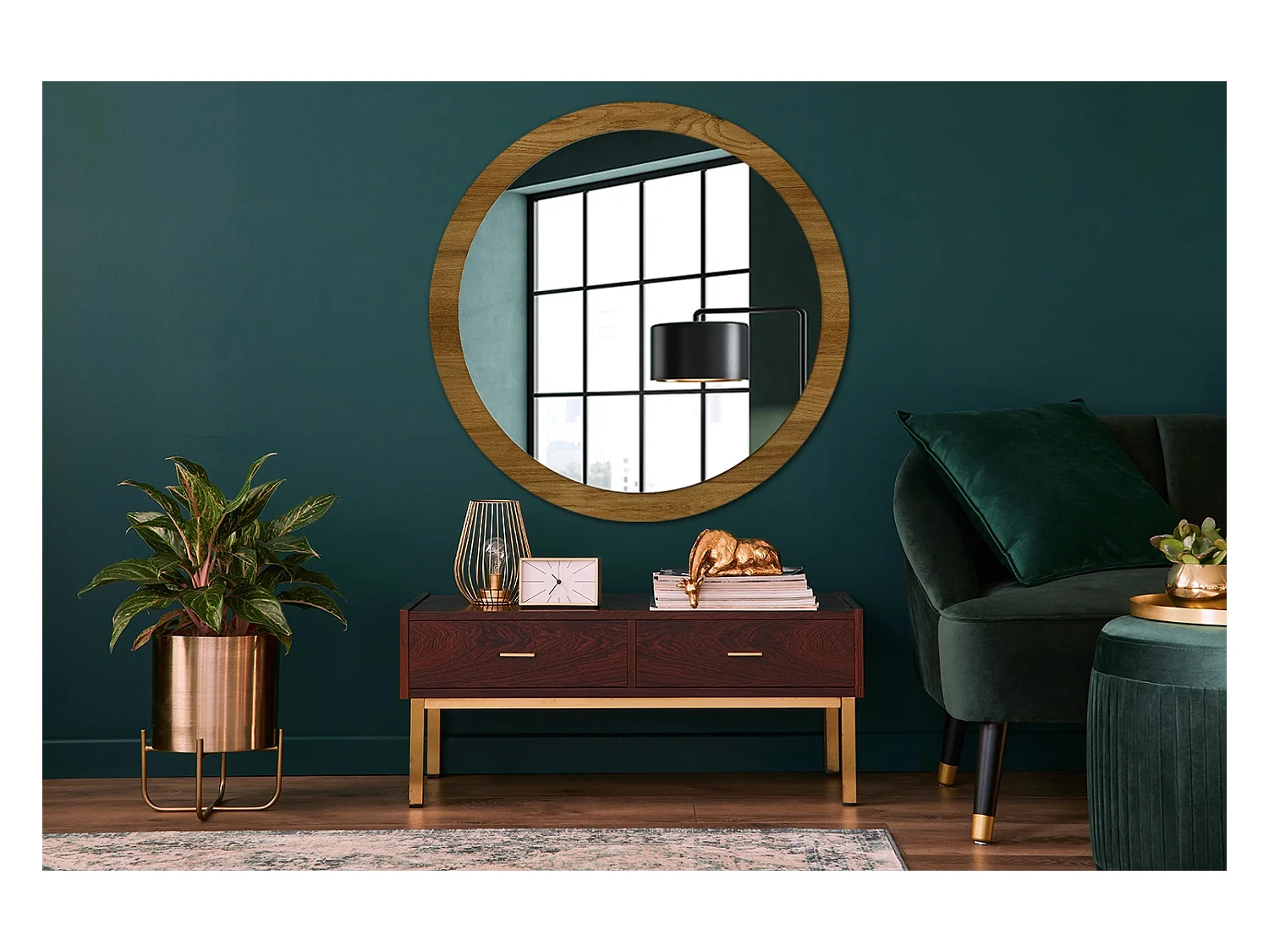 Runder dekorativer Spiegel - Rustikale Eiche - 100 cm