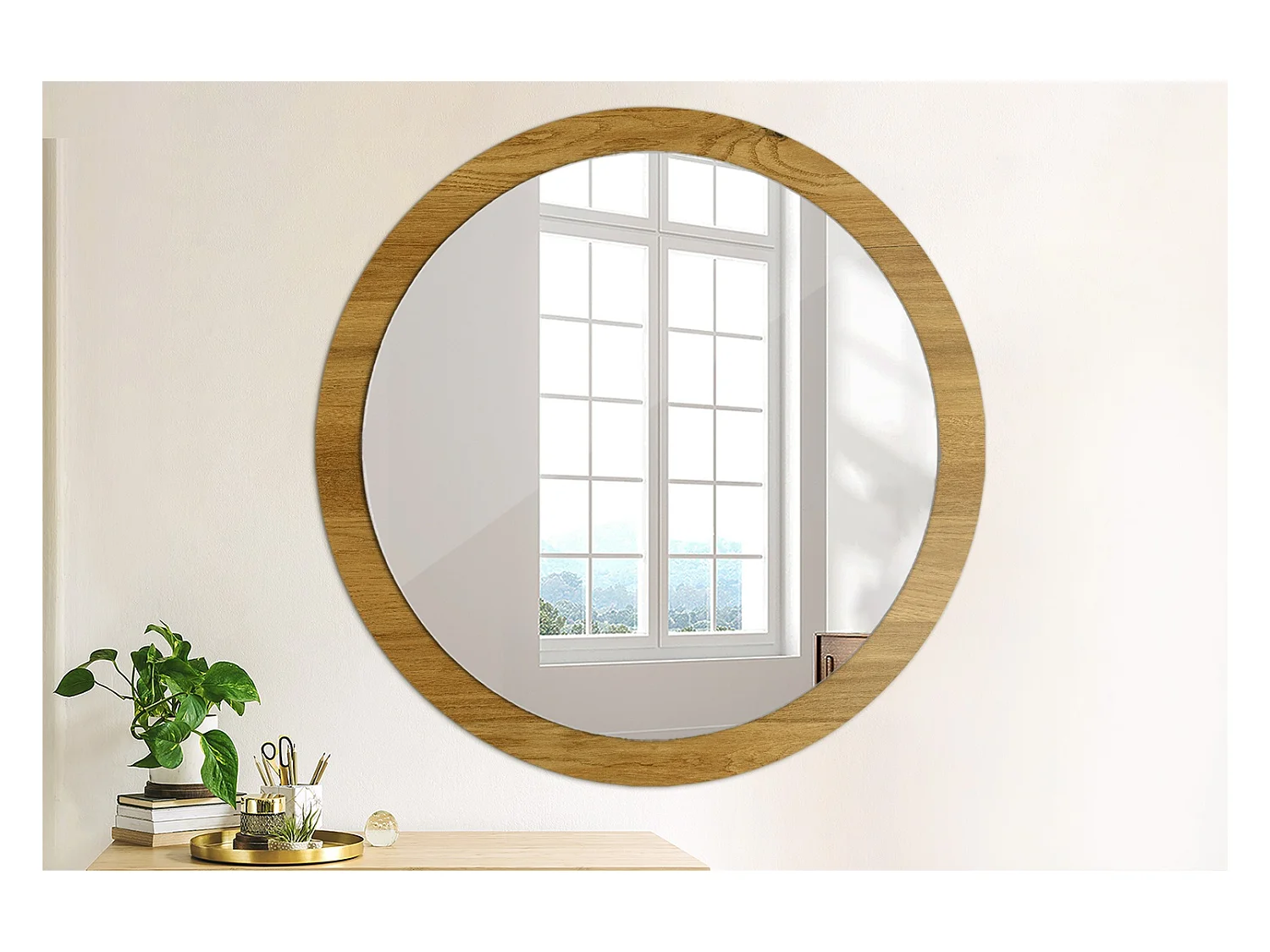 Runder dekorativer Spiegel - Rustikale Eiche - 100 cm