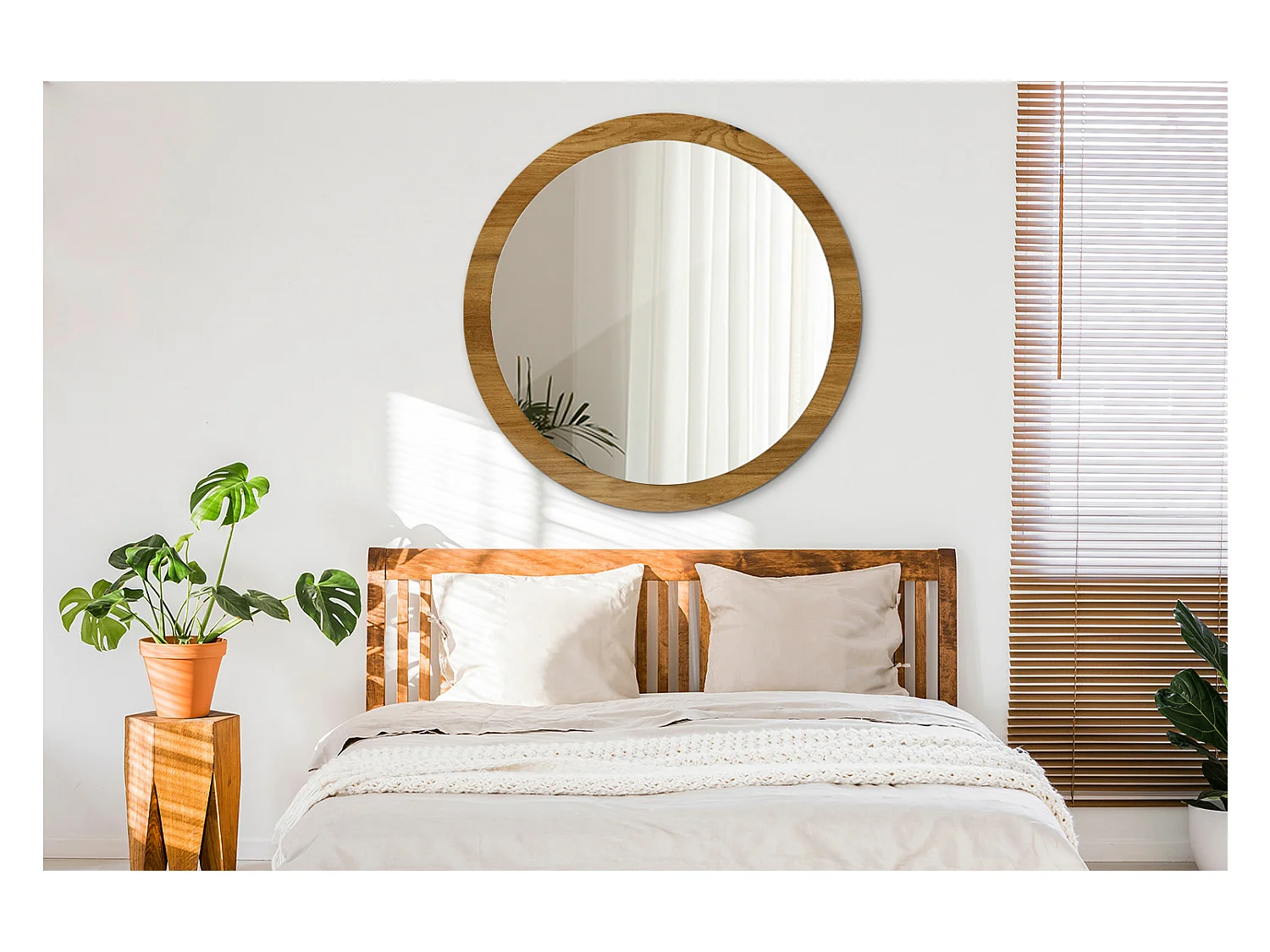 Runder dekorativer Spiegel - Rustikale Eiche - 100 cm