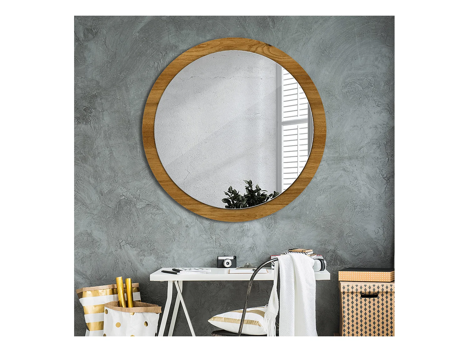 Runder dekorativer Spiegel - Rustikale Eiche - 100 cm