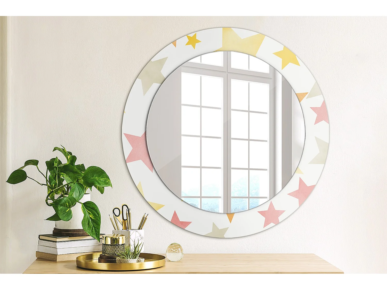 Runder dekorativer Spiegel - Pastellsterne - 60 cm