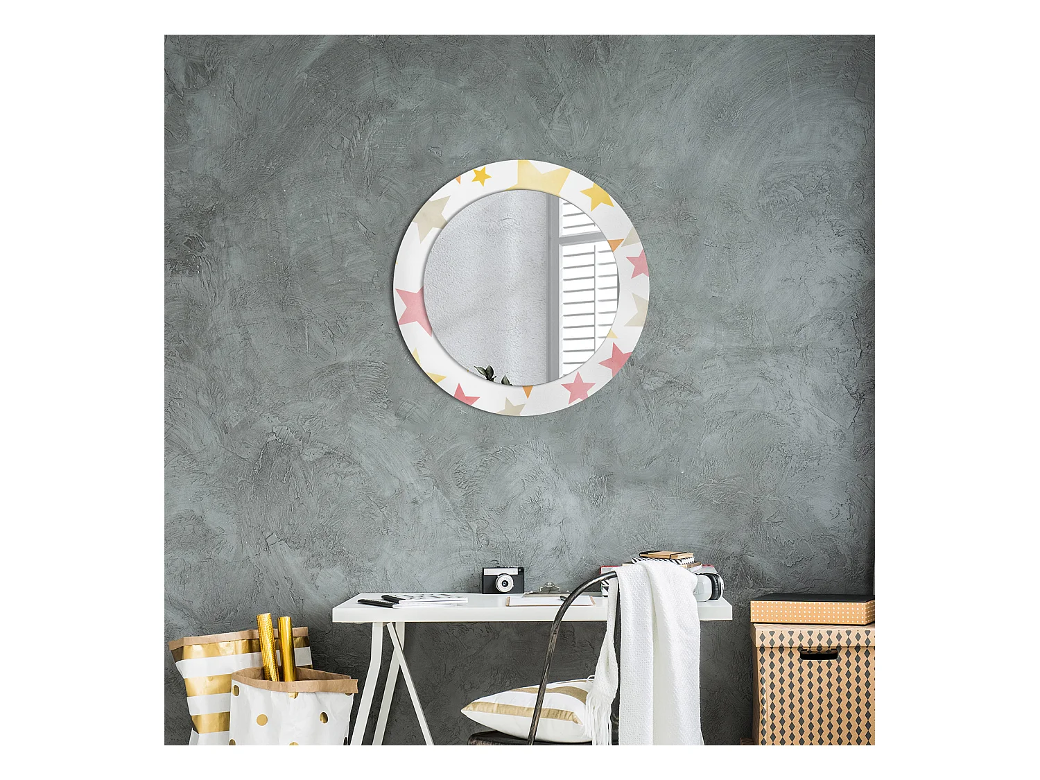Ronde decoratieve spiegel - pastel sterren - 60 cm