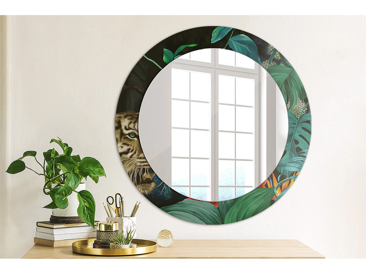 Miroir rond décoratif - Jungle vintage - 70 cm