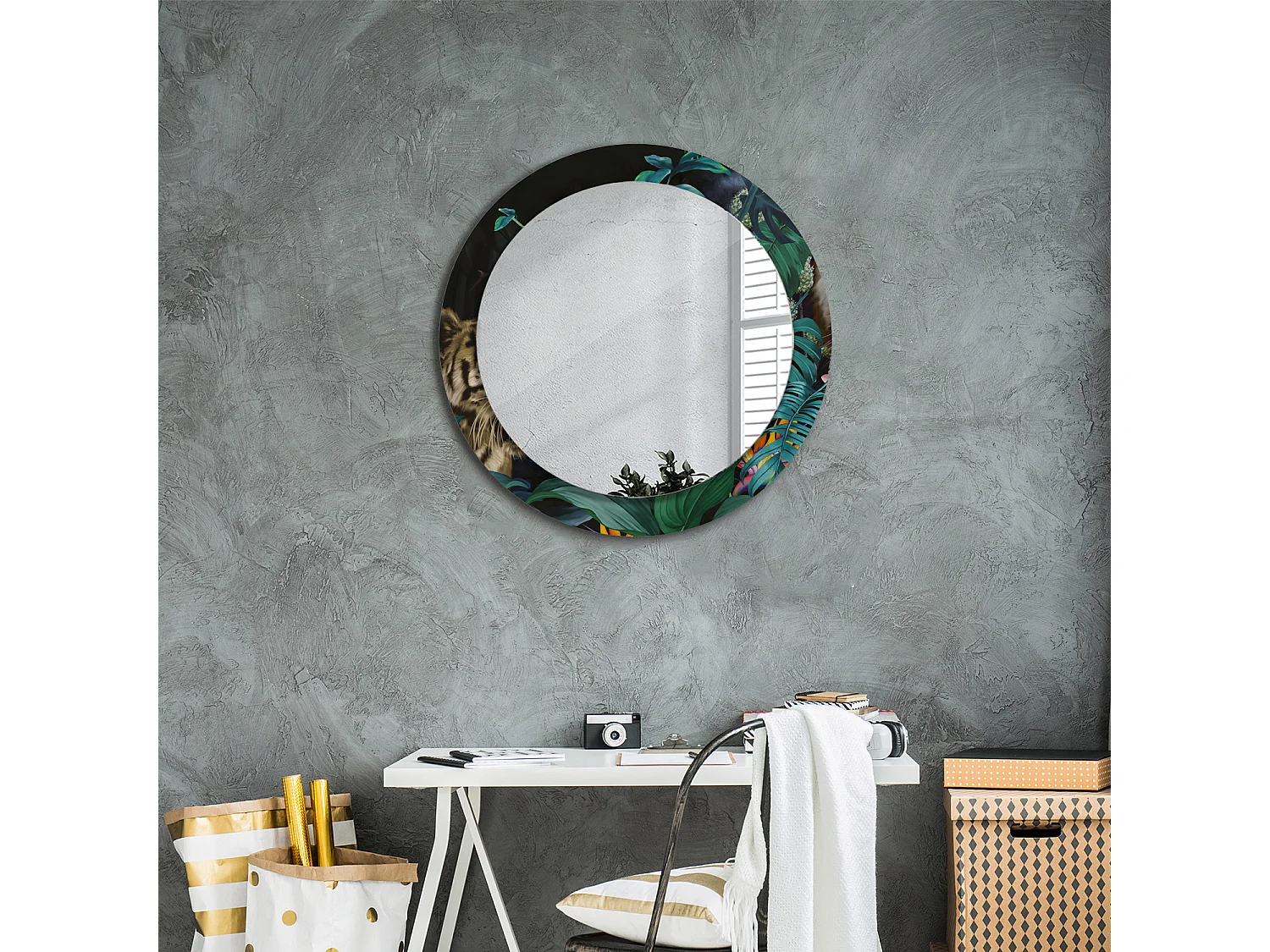 Miroir rond décoratif - Jungle vintage - 70 cm