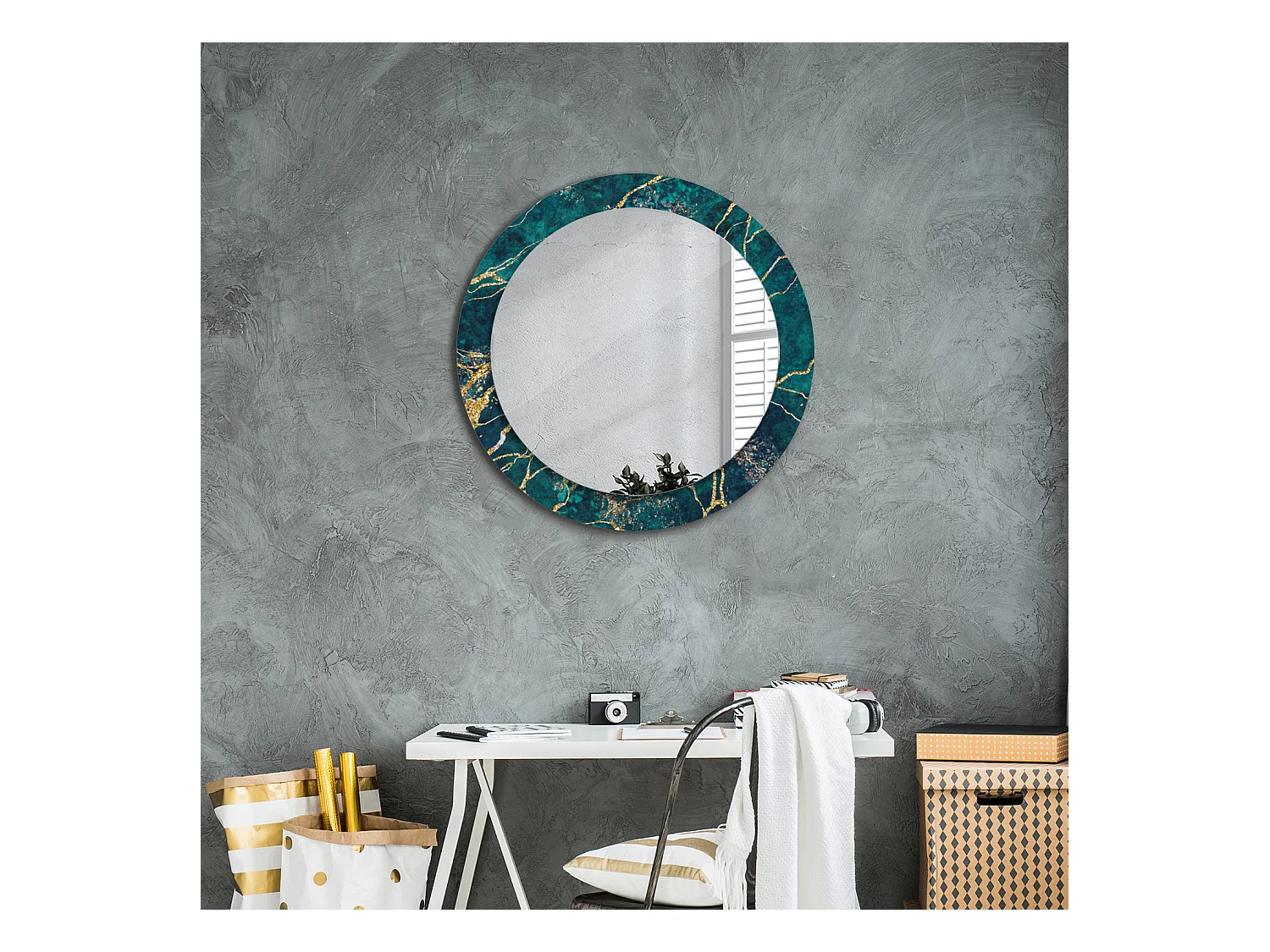 Miroir rond décoratif - Marbre vert - 70 cm