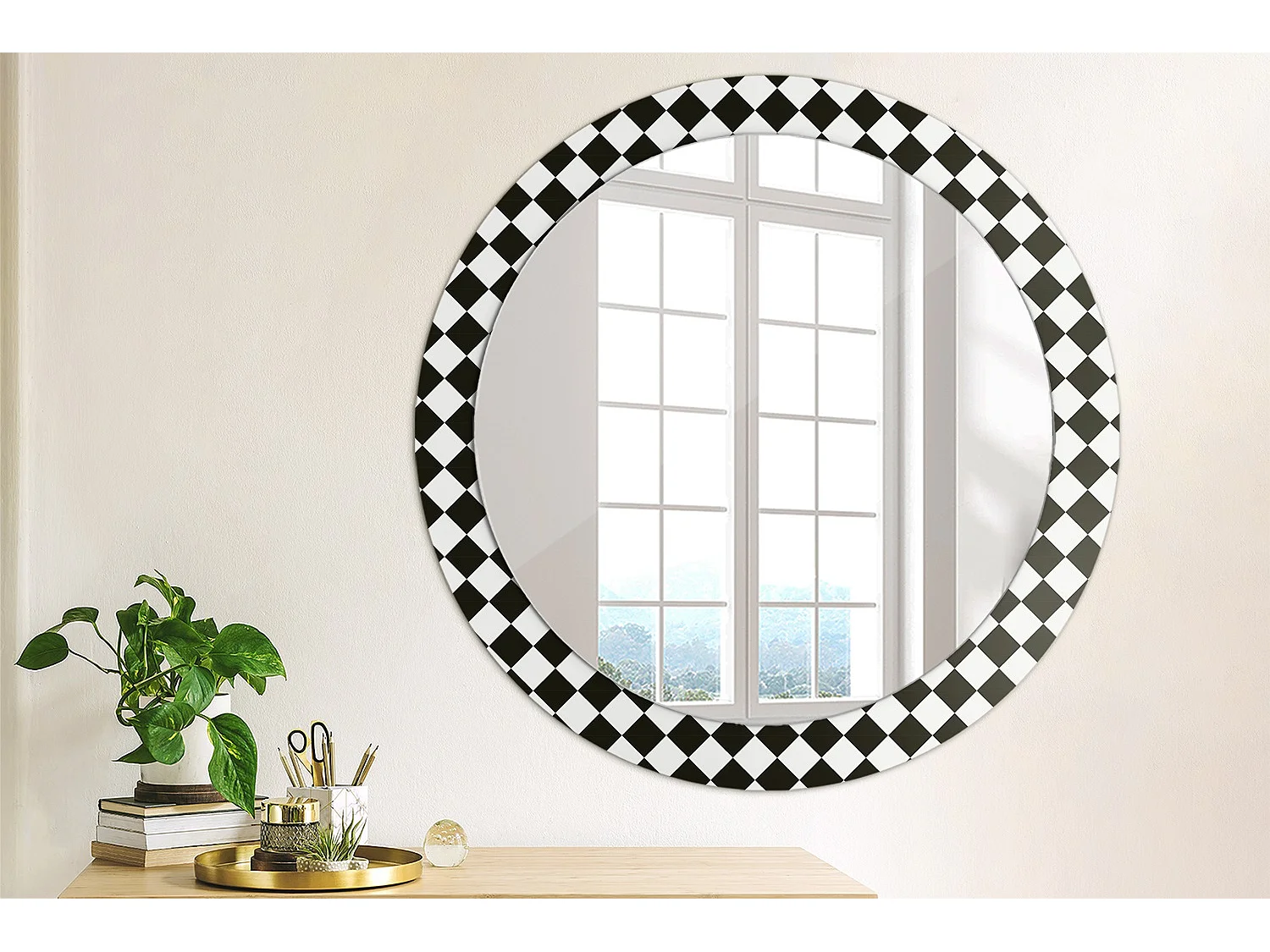 Decoratieve ronde spiegel – schaaktafel – 80 cm