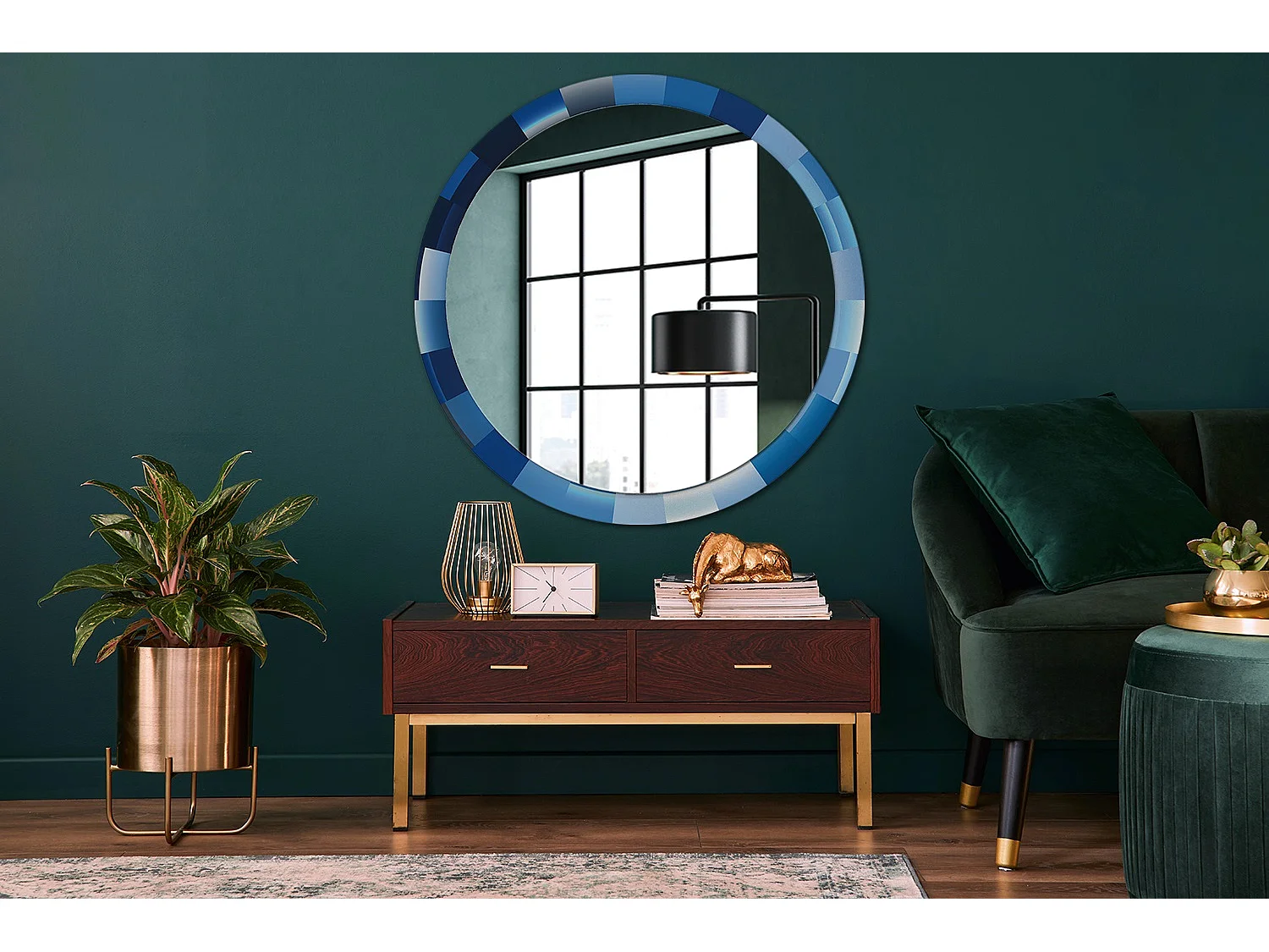 Runder dekorativer Spiegel - Abstraktes Blau - 100 cm