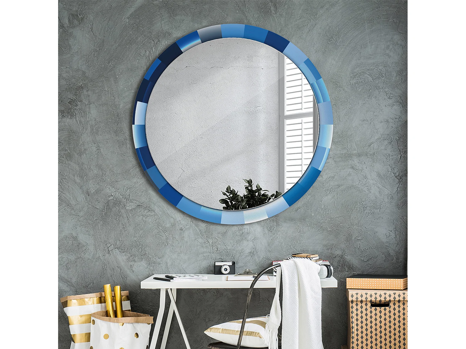 Runder dekorativer Spiegel - Abstraktes Blau - 100 cm