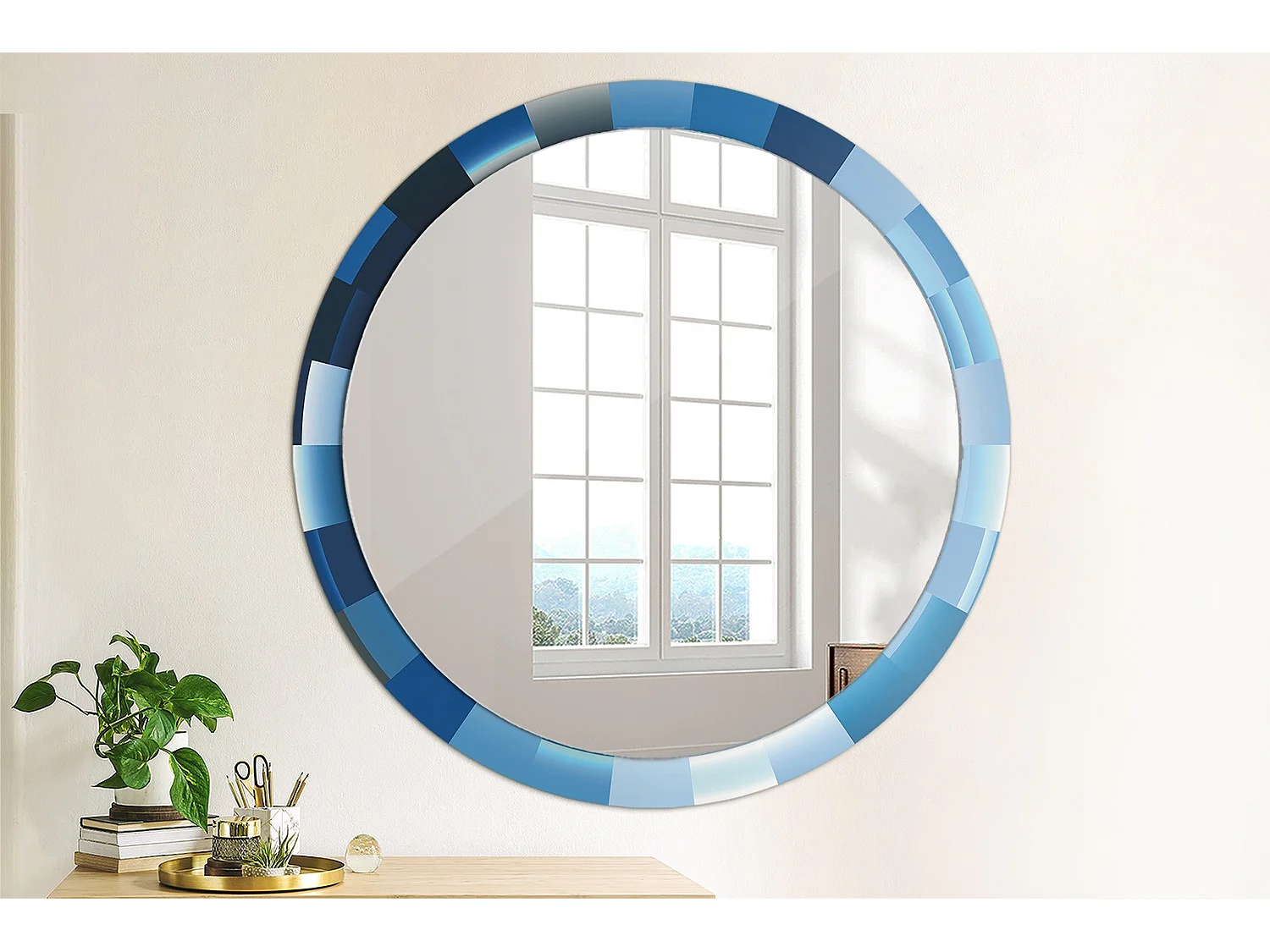 Runder dekorativer Spiegel - Abstraktes Blau - 100 cm