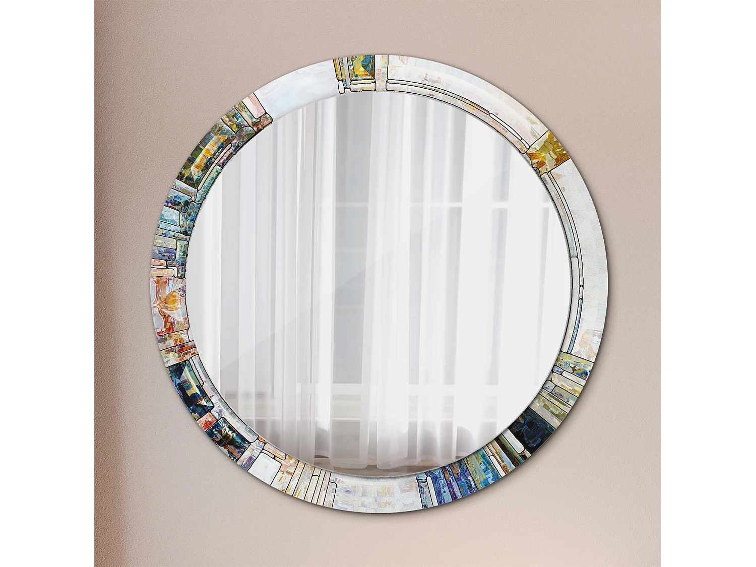 Runder dekorativer Spiegel - Farbiges Glas - 90 cm