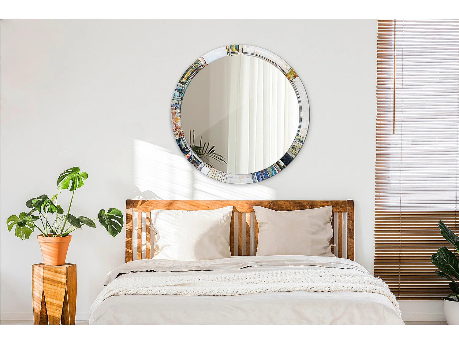 Runder dekorativer Spiegel - Farbiges Glas - 90 cm