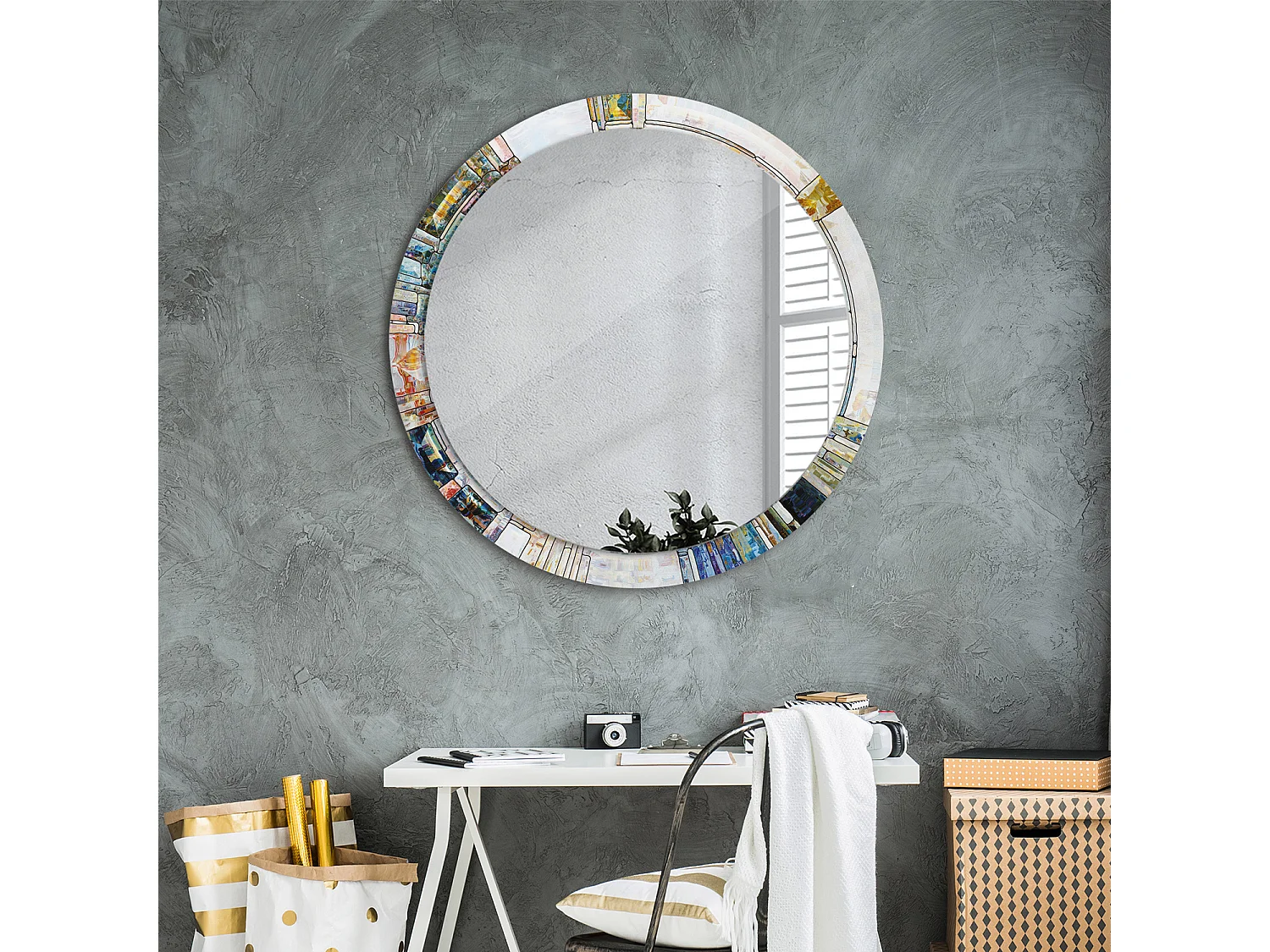 Runder dekorativer Spiegel - Farbiges Glas - 90 cm