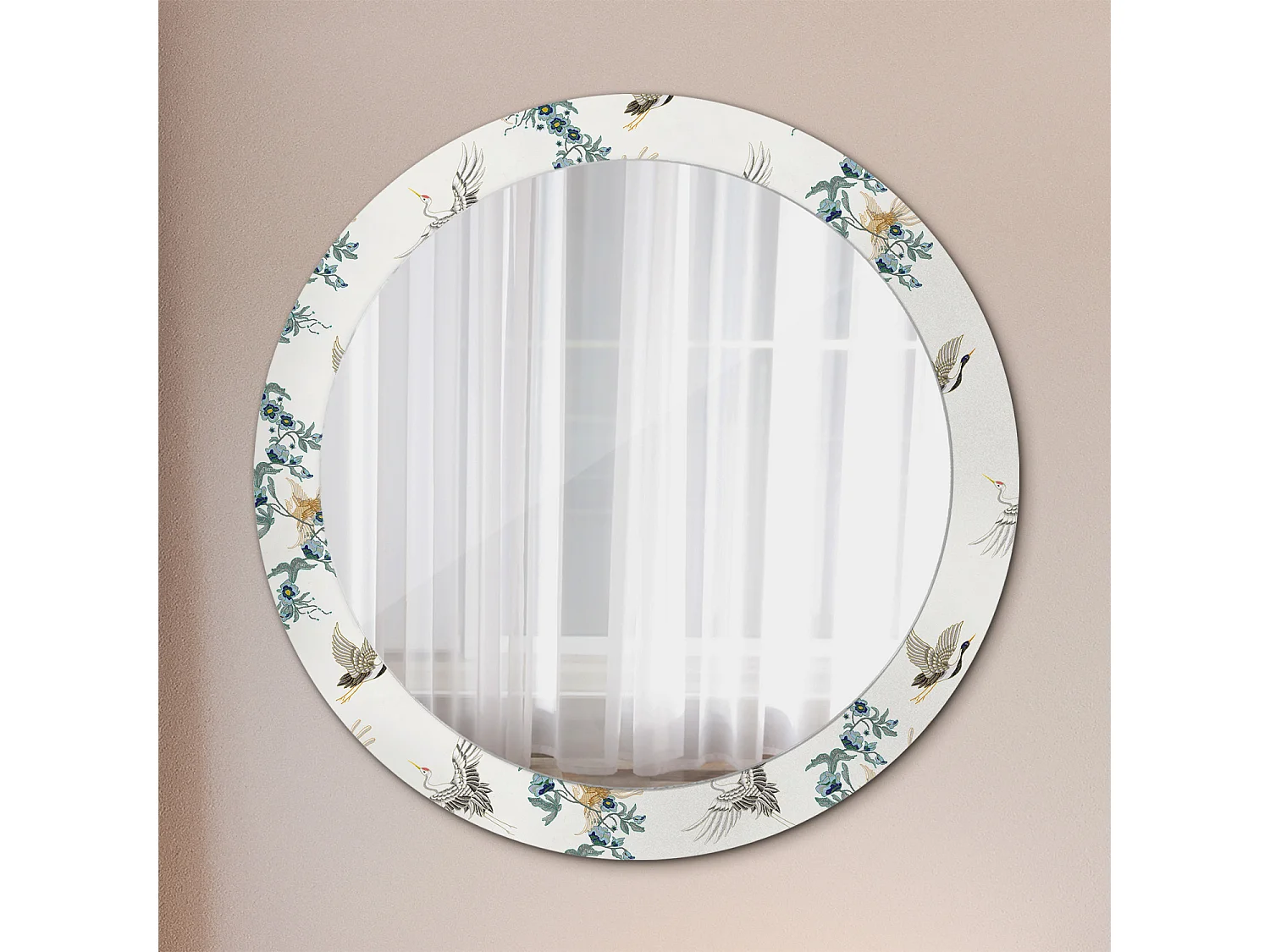 Dekorativer runder Spiegel - Chinesische Vögel - 80 cm