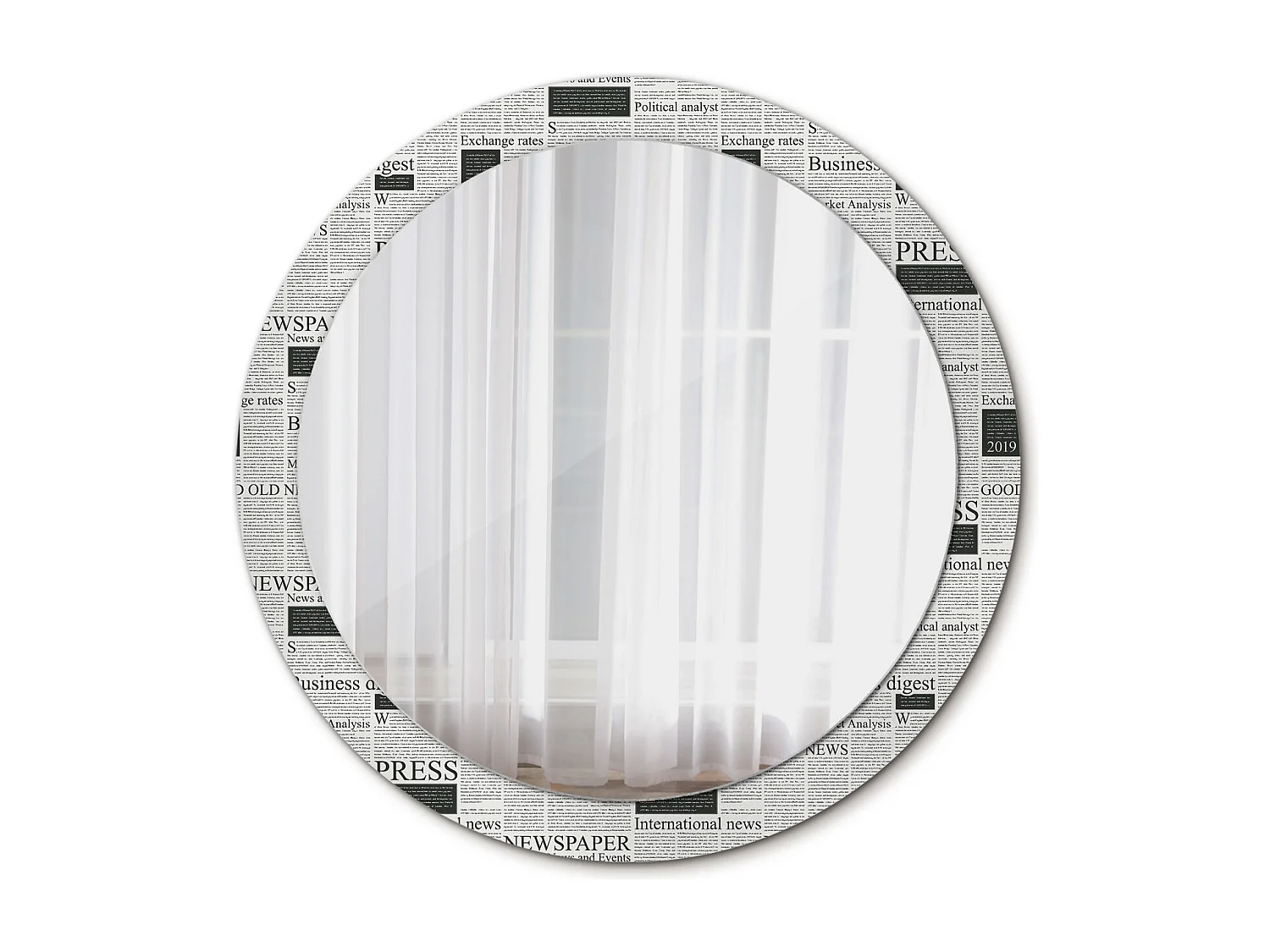 Runder dekorativer Spiegel - Zeitungen - 90 cm