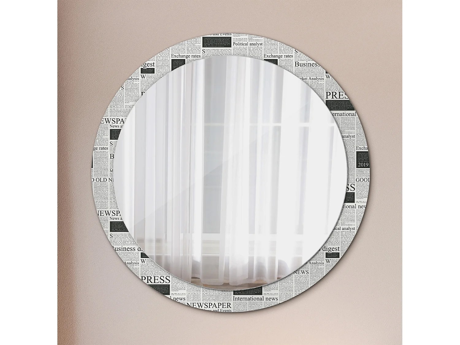 Runder dekorativer Spiegel - Zeitungen - 90 cm