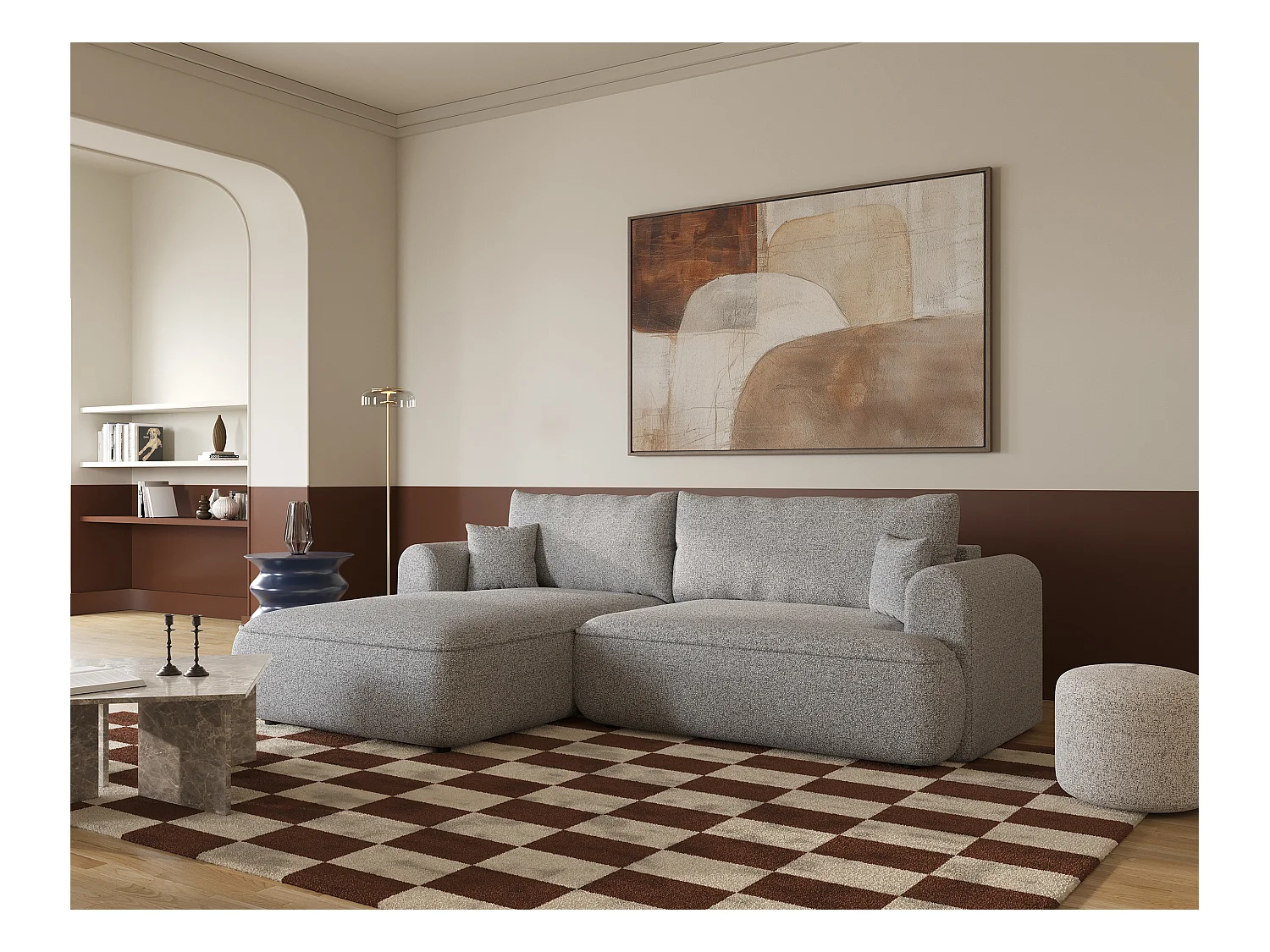 Canapé d'angle - 260 cm - avec fonction de couchage en forme de L - gris clair - côté gauche - OVO
