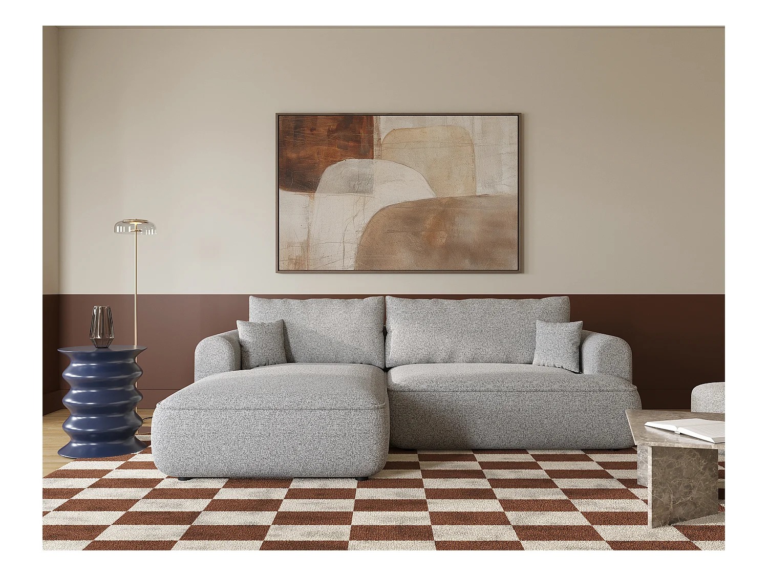 Canapé d'angle - 260 cm - avec fonction de couchage en forme de L - gris clair - côté gauche - OVO