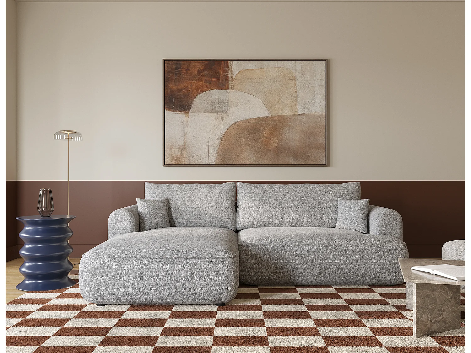 Canapé d'angle - 260 cm - avec fonction de couchage en forme de L - gris clair - côté gauche - OVO