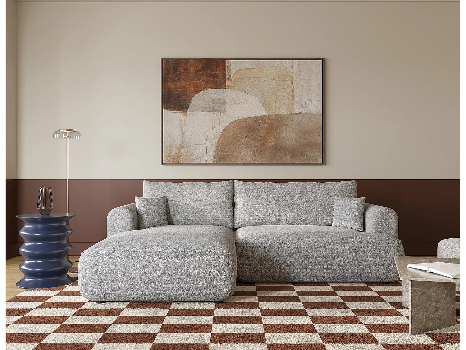 Canapé d'angle - 260 cm - avec fonction de couchage en forme de L - gris clair - côté gauche - OVO