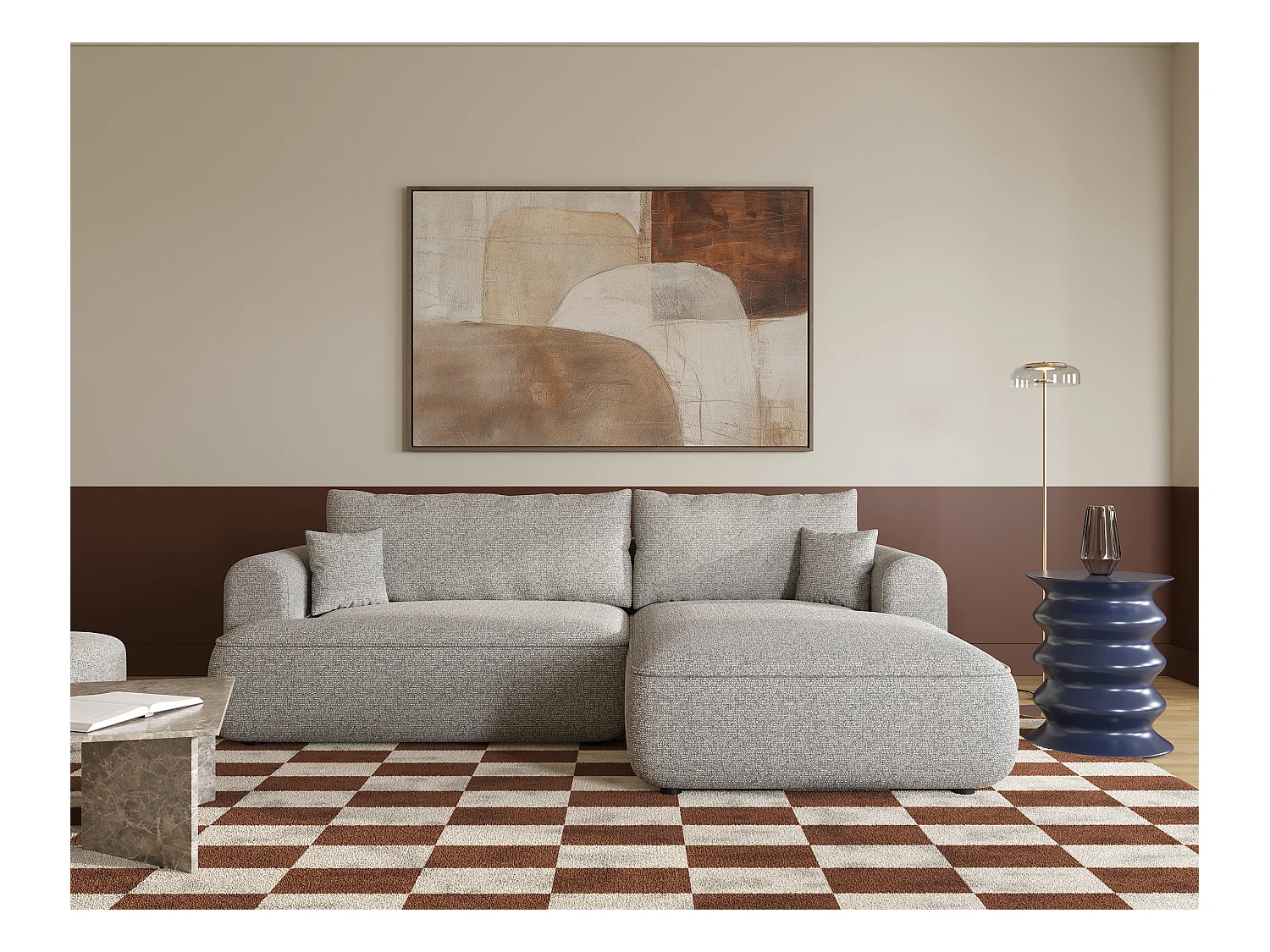 Canapé d'angle - 260 cm - avec fonction de couchage en forme de L - grėge - côté droit - OVO