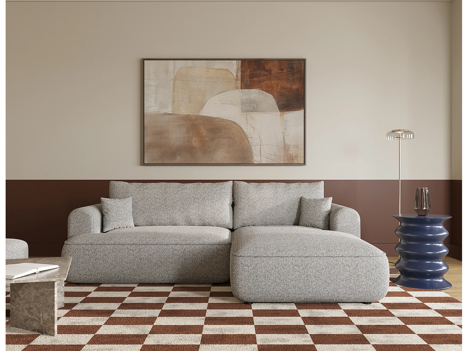 Canapé d'angle - 260 cm - avec fonction de couchage en forme de L - grėge - côté droit - OVO