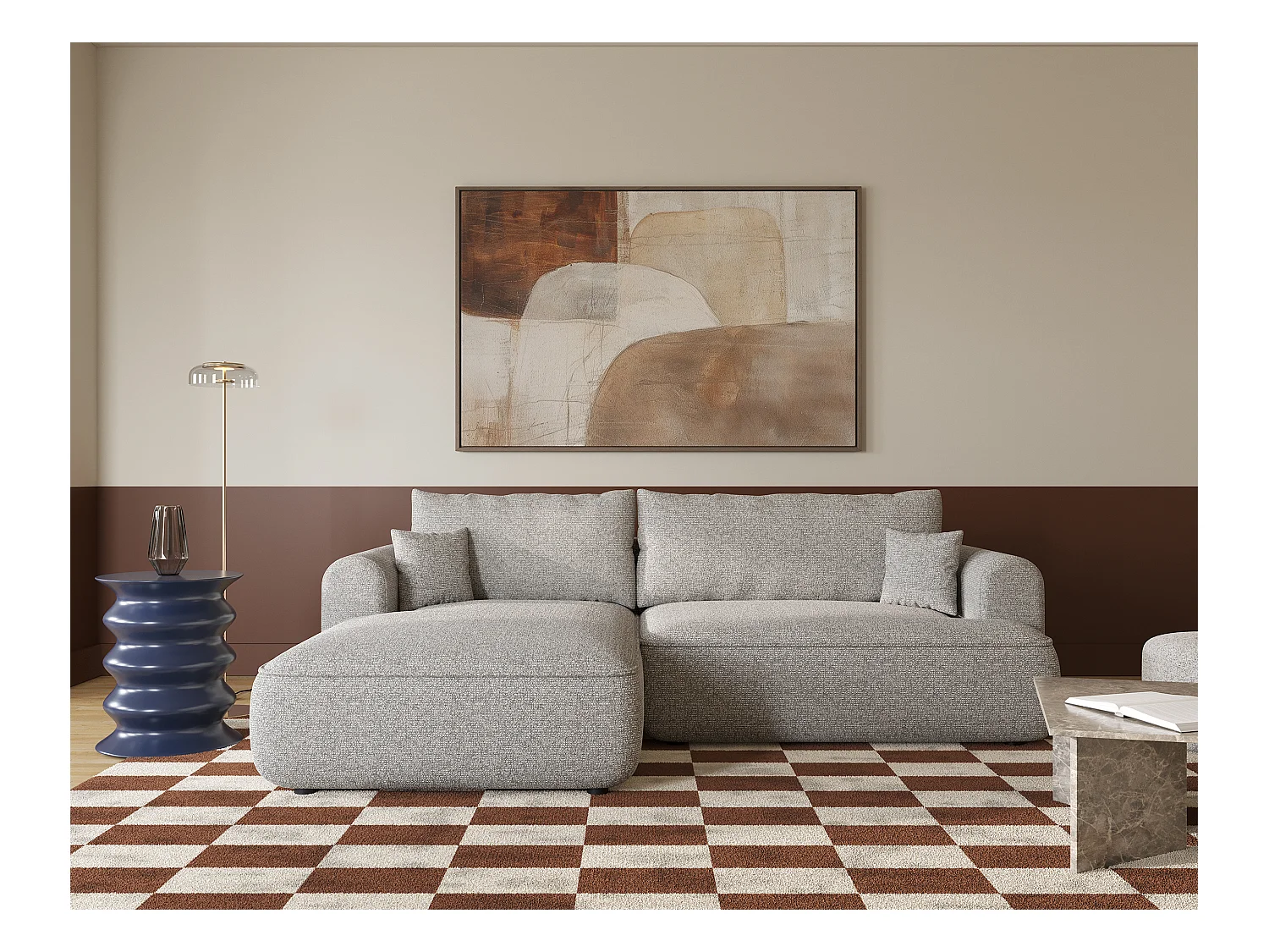 Canapé d'angle - 260 cm - avec fonction de couchage en forme de L - grėge - côté gauche - OVO