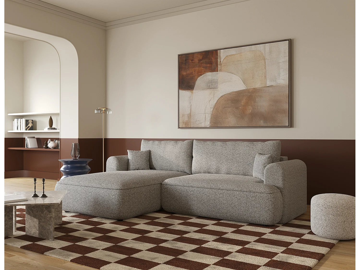 Ecksofa mit Schlaffunktion - Greige - linksseitig - OVO