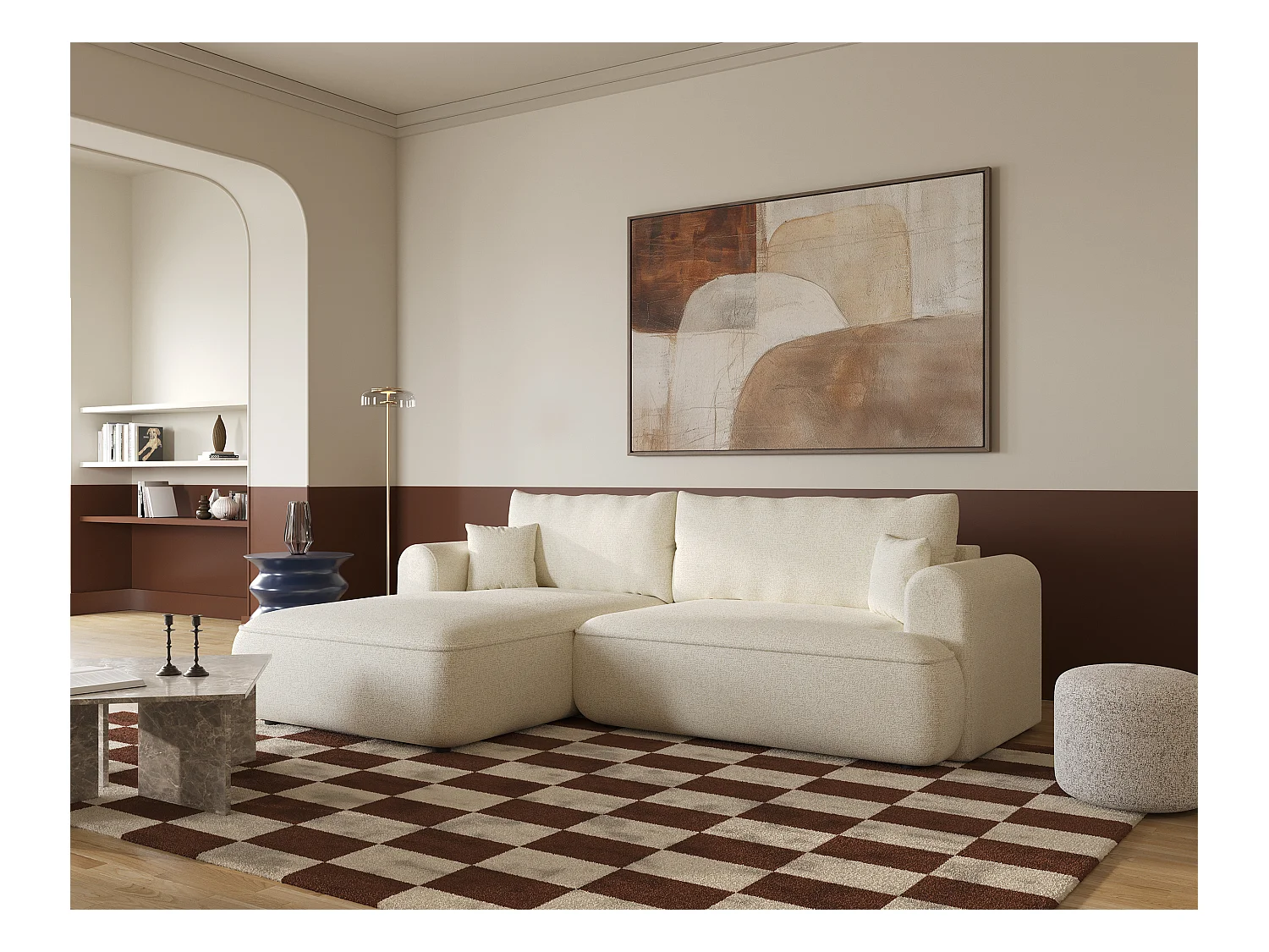 Canapé d'angle - 260 cm - avec fonction de couchage en forme de L - beige clair - côté gauche - OVO