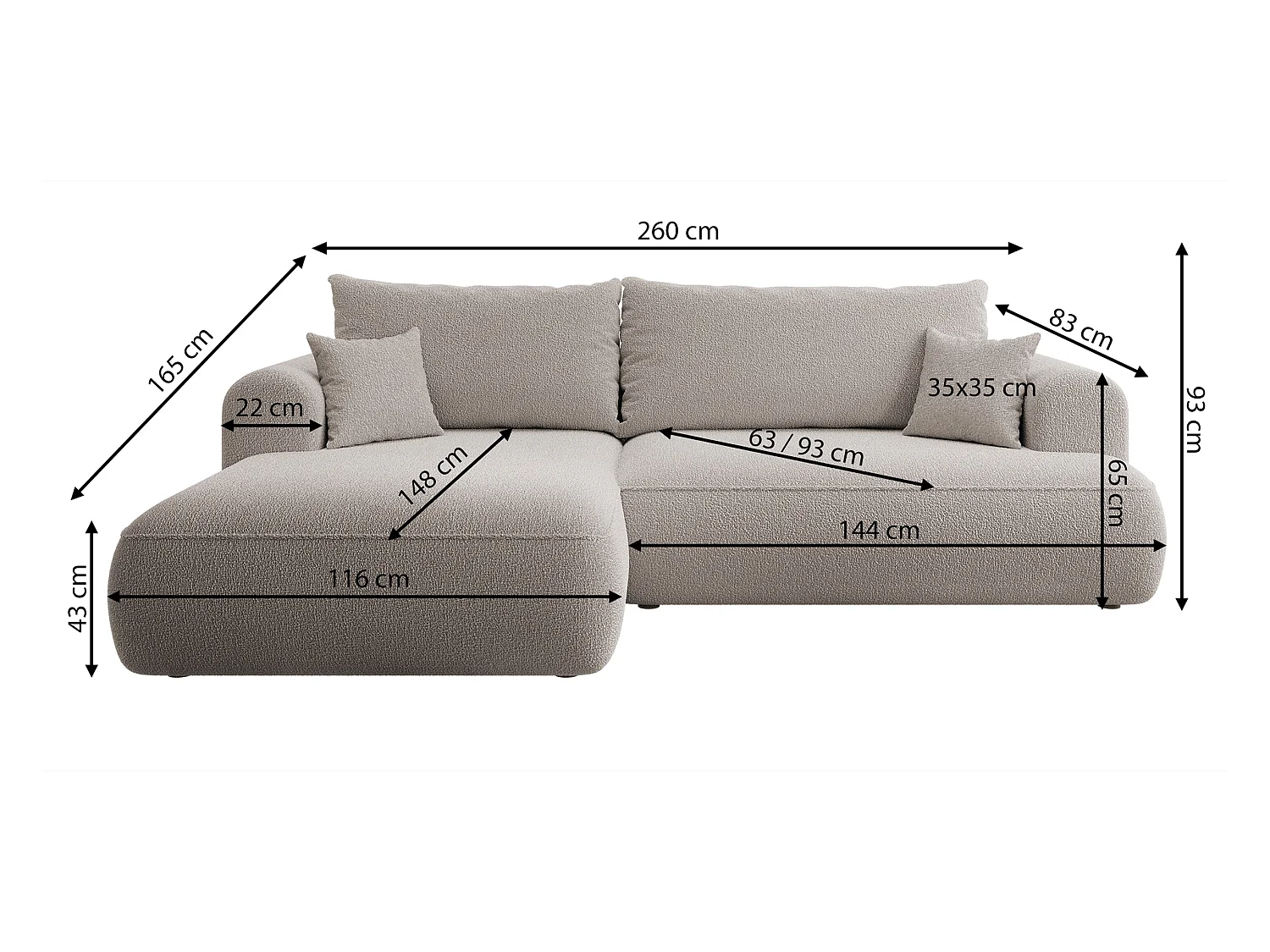 Ecksofa mit Schlaffunktion - Hellbeige - linksseitig - OVO