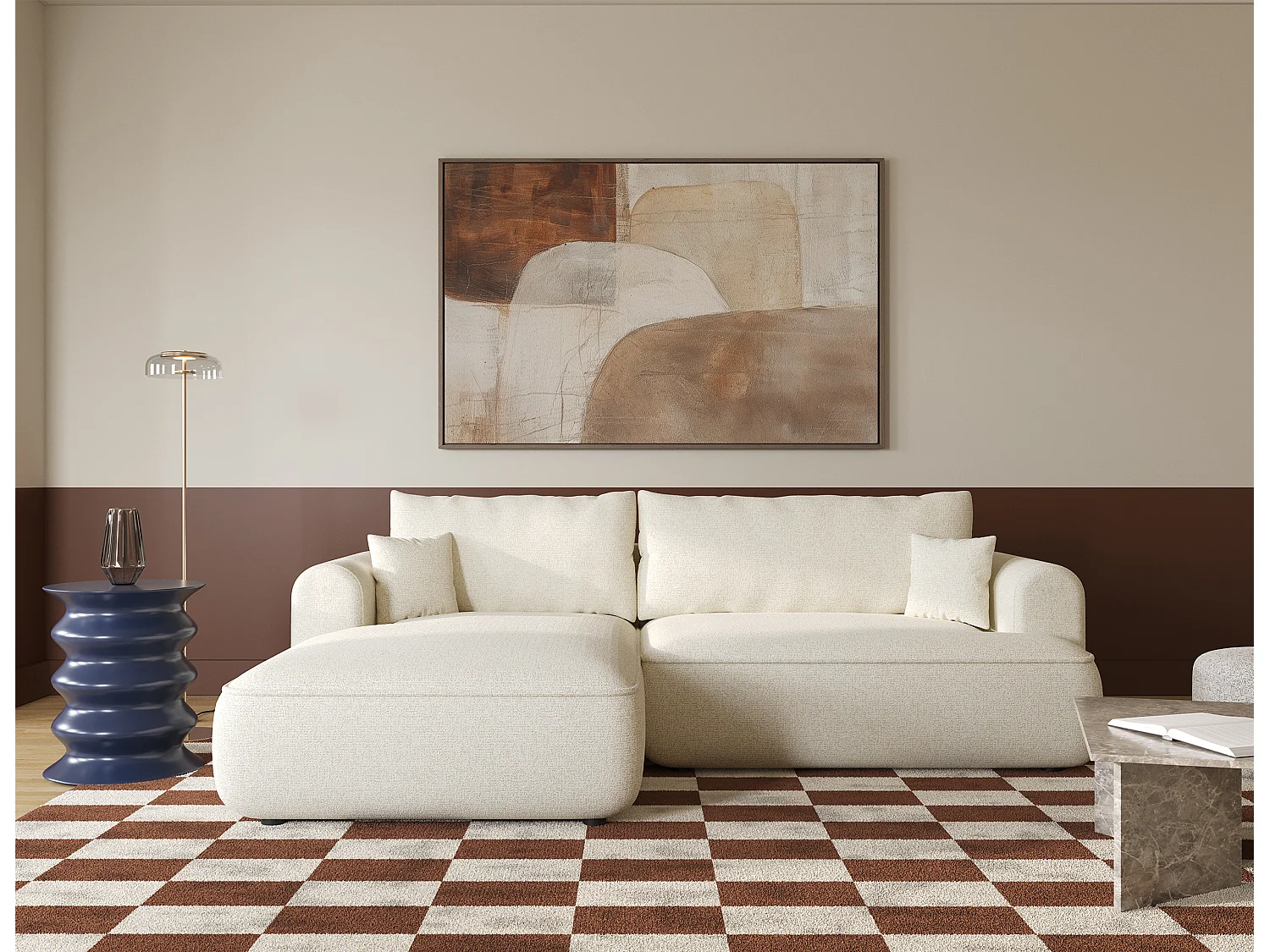 Hoekbank - 260 cm - met L-vormige slaapfunctie - lichtbeige - linkerzijde - OVO