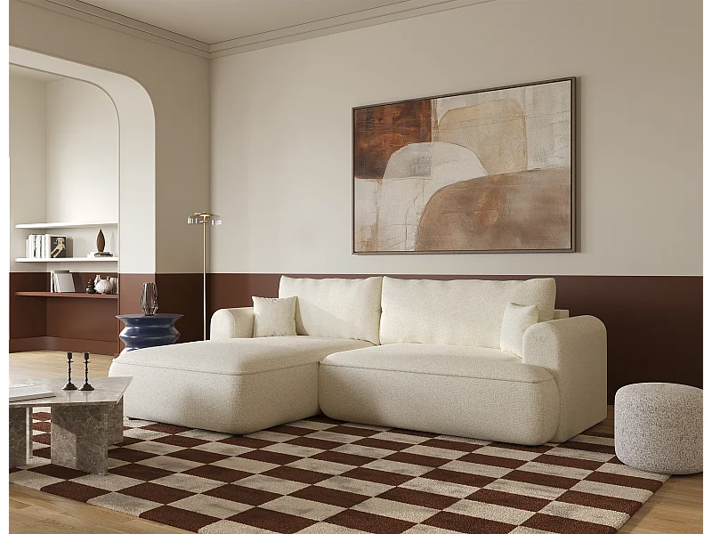 Canapé d'angle - 260 cm - avec fonction de couchage en forme de L - beige clair - côté gauche - OVO