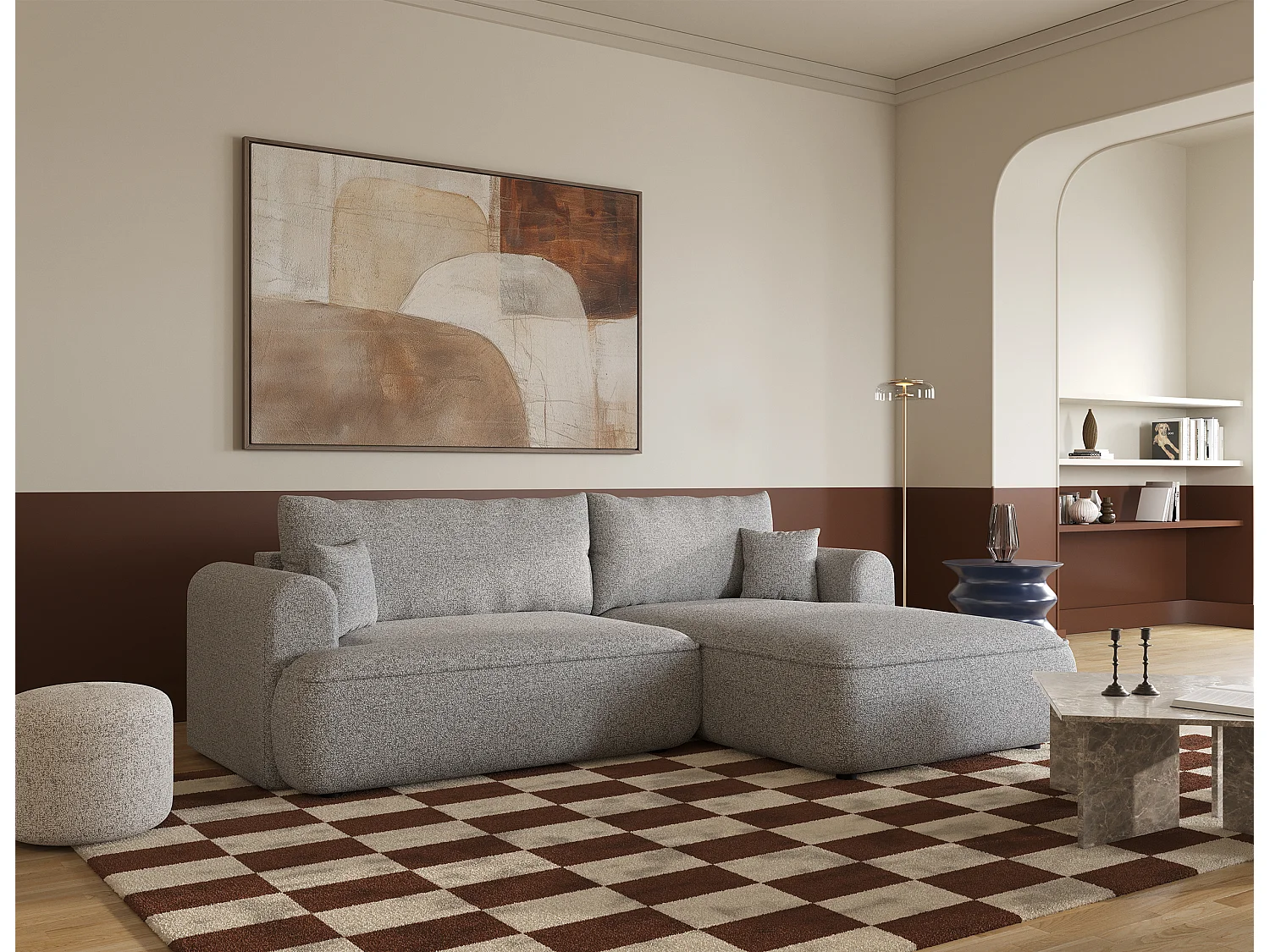 Canapé d'angle - 260 cm - avec fonction de couchage en forme de L - gris clair - côté droit - OVO