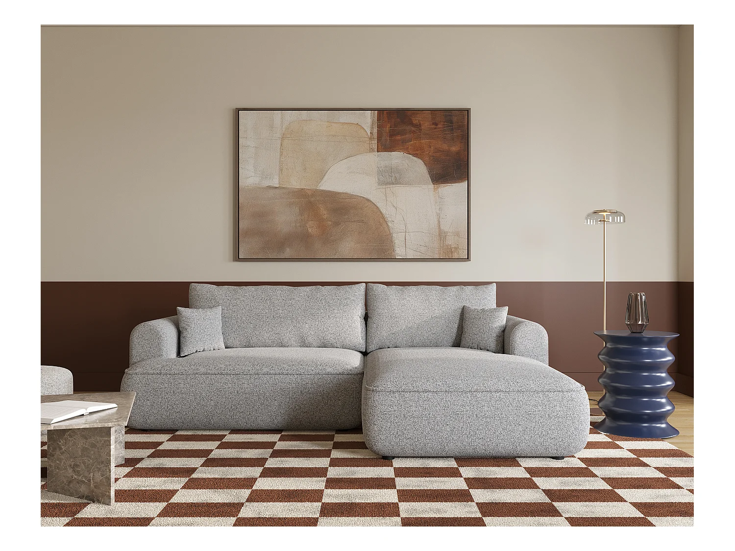 Canapé d'angle - 260 cm - avec fonction de couchage en forme de L - gris clair - côté droit - OVO