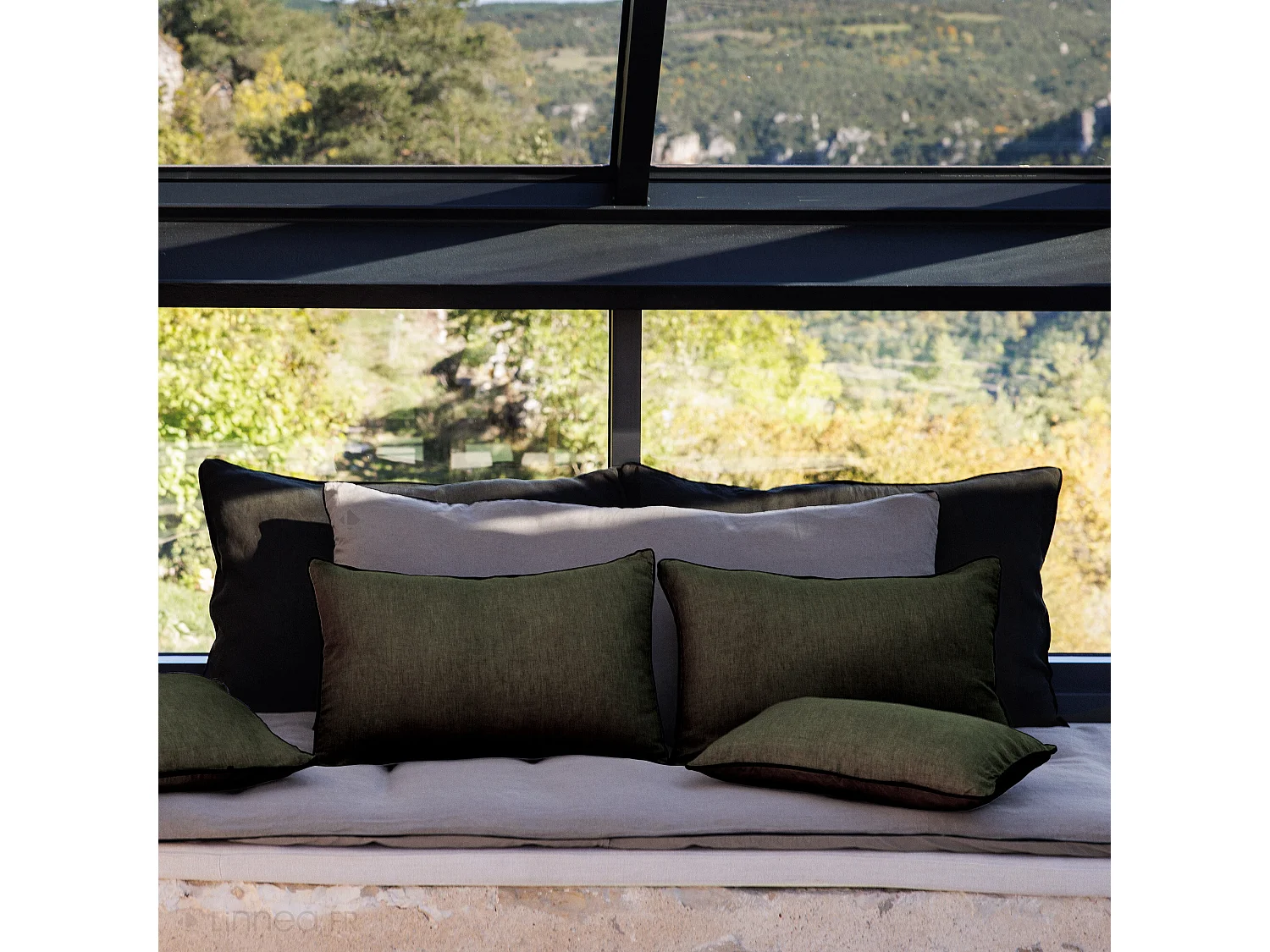 Housse de coussin PRELUDE 40x60 cm lin et coton lavé vert Kaki