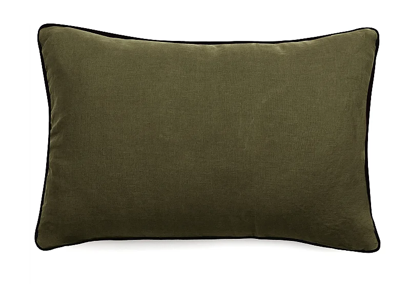 Housse de coussin PRELUDE 40x60 cm lin et coton lavé vert Kaki