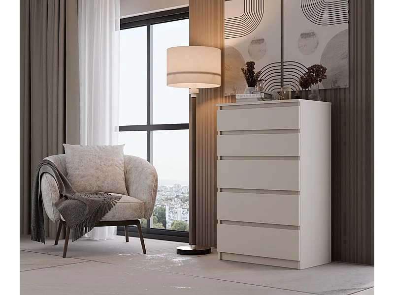 ASTER T5 | Commode contemporaine chambre/salon/bureau 40x70x109.5 beige | 5 tiroirs | Meuble de rangementent | Chiffonier