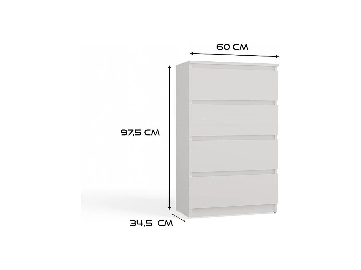 Komoda Malwa M4 | Biała | 60x34,5x97,5 cm| 4 Szuflady